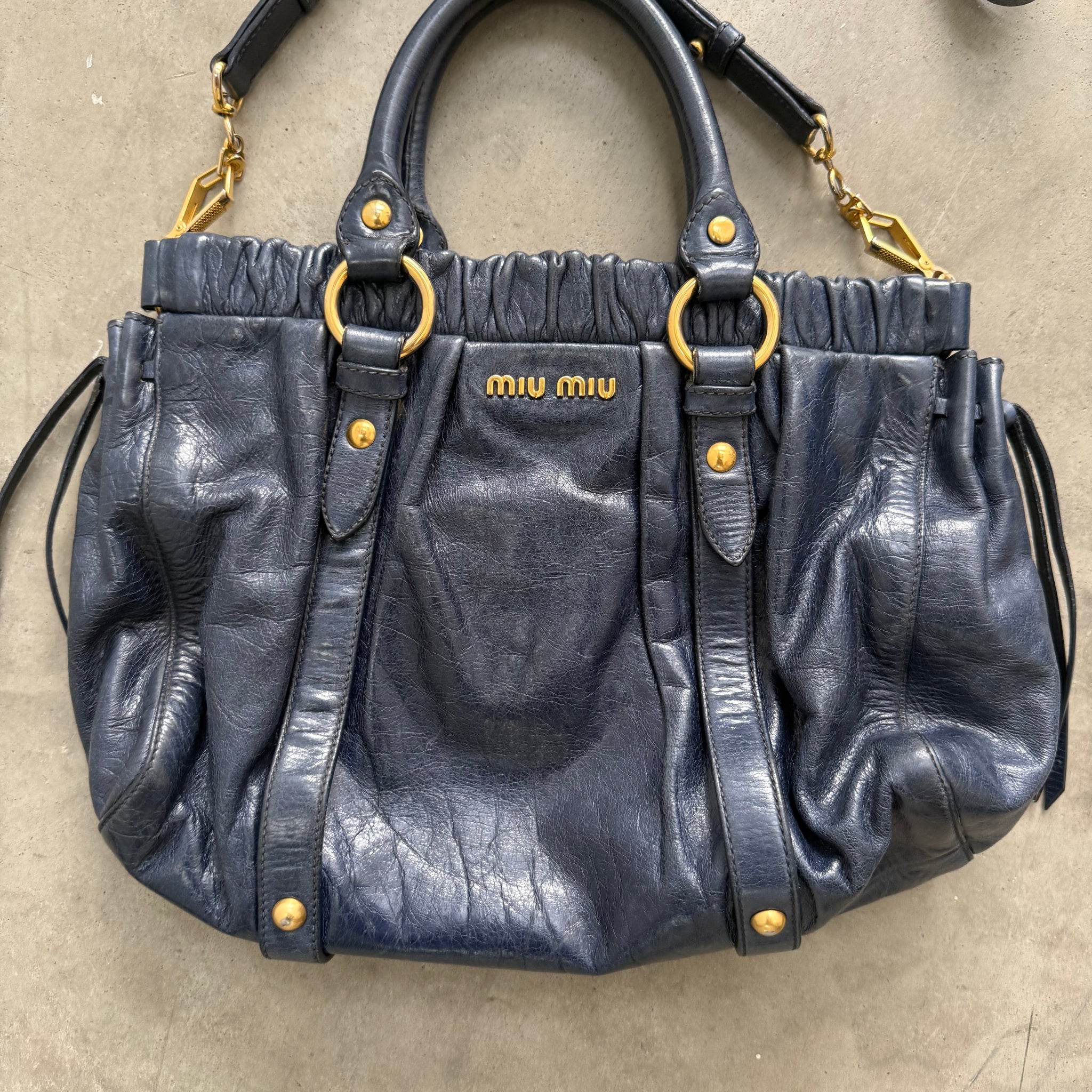 Miu Miu Vitello Lux Handbag Navy Blue