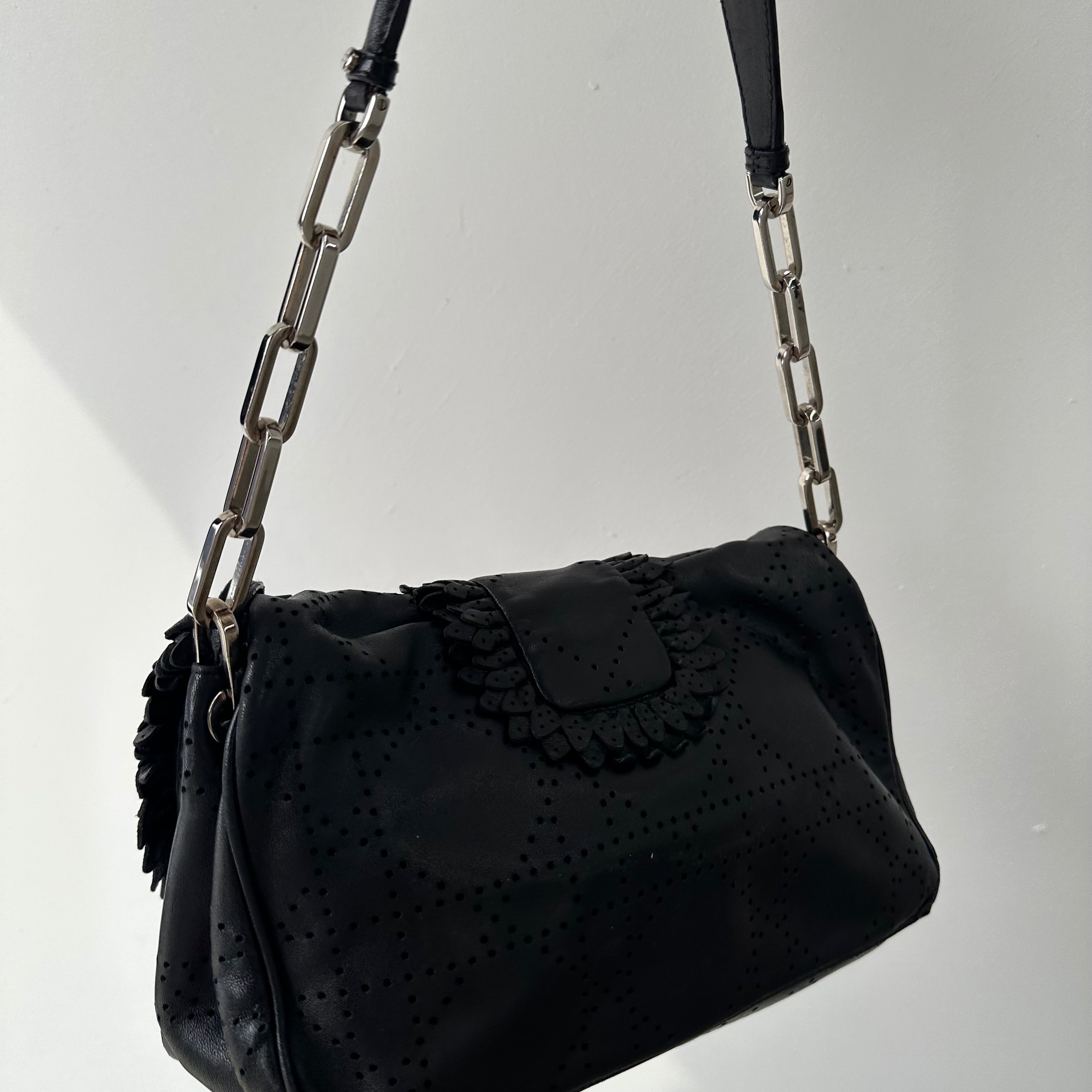 Dior Black Leather Silver Chain Bag