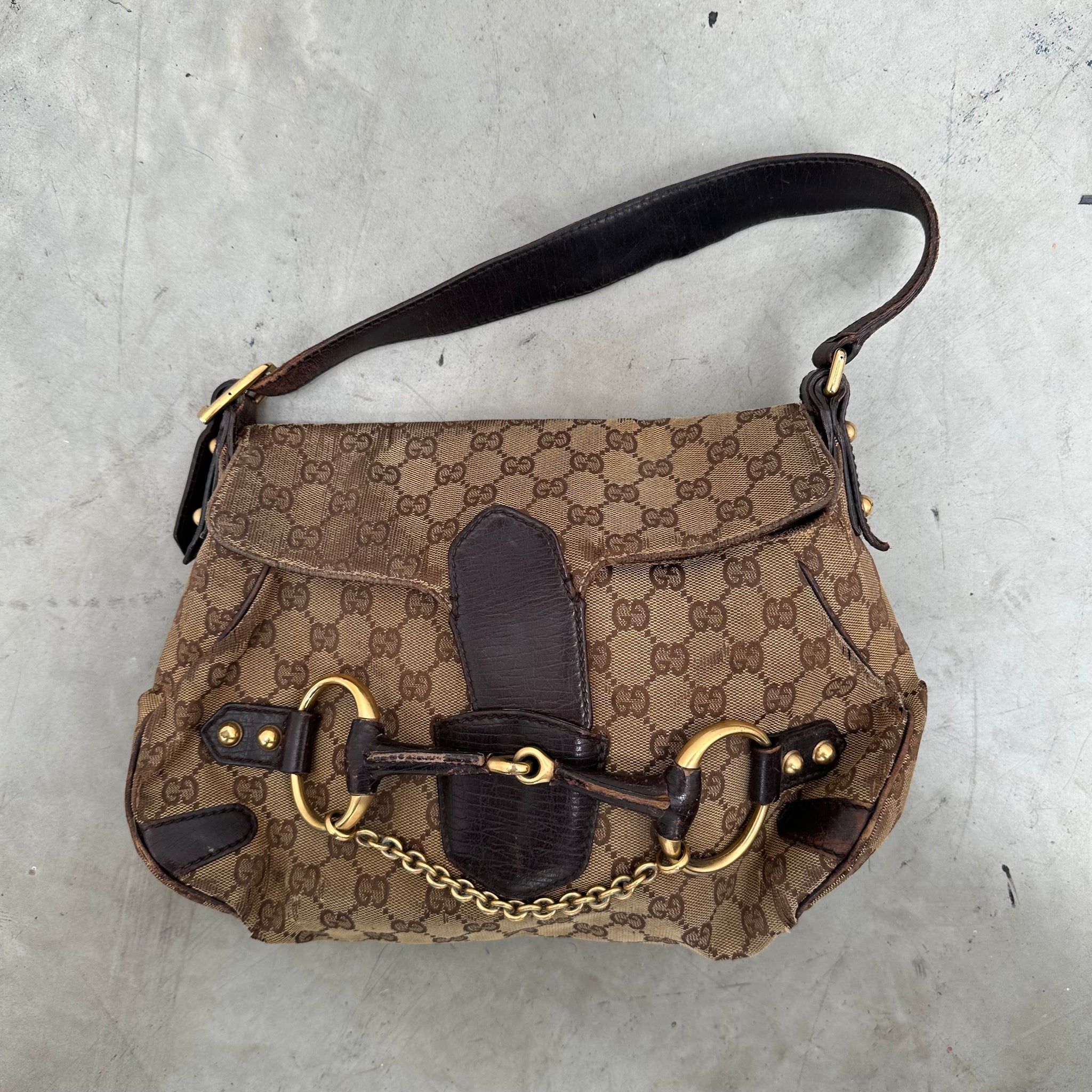 Gucci GG Horsebit Beige Shoulder Bag