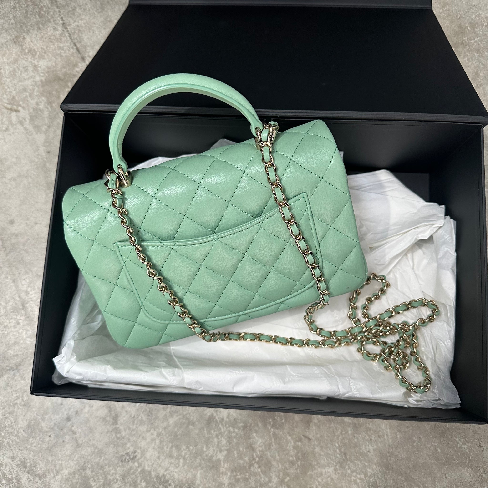 Chanel Green Mini Flap Top Handle Bag