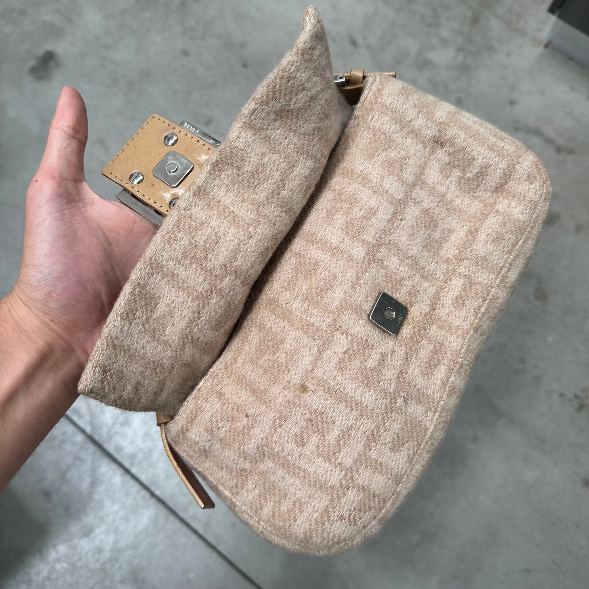 Fendi Wool Baguette Shoulder Bag
