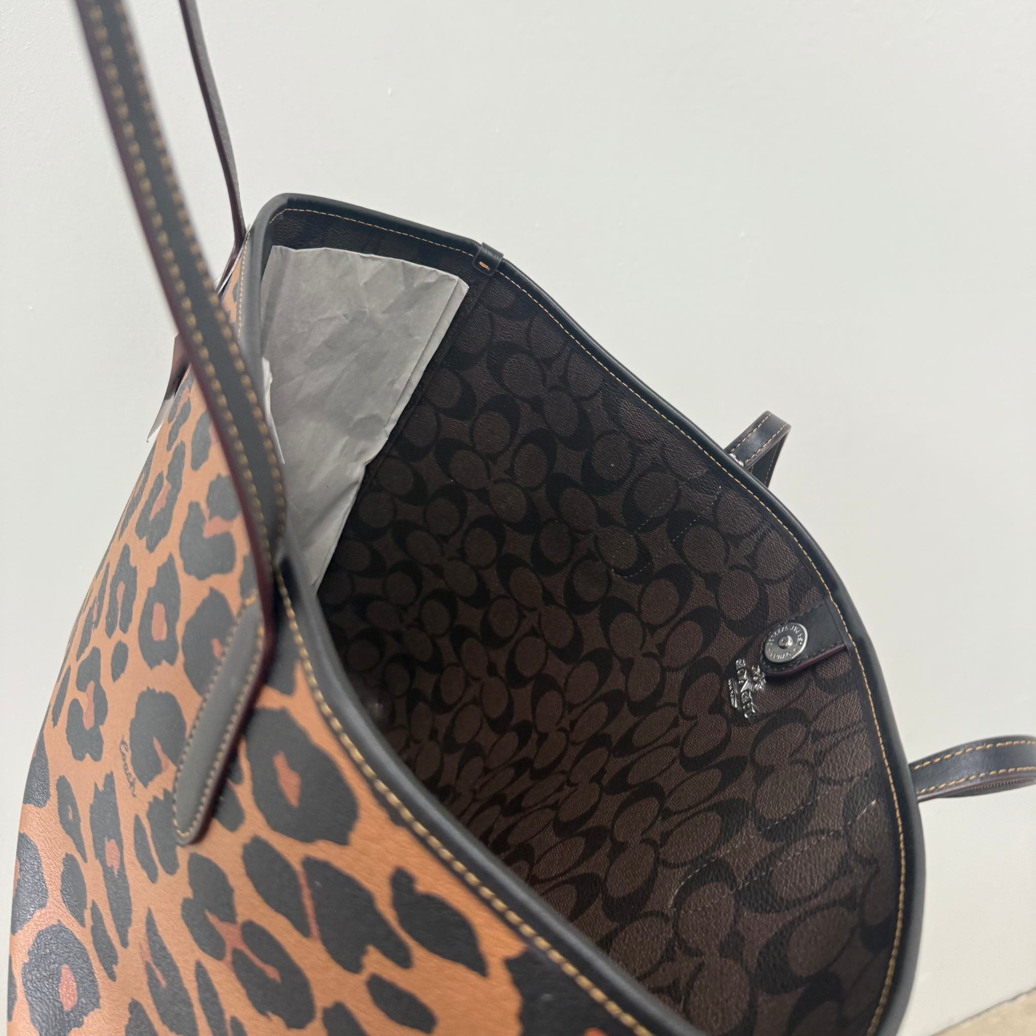 Coach Leopard Leather Tote Hand Bag