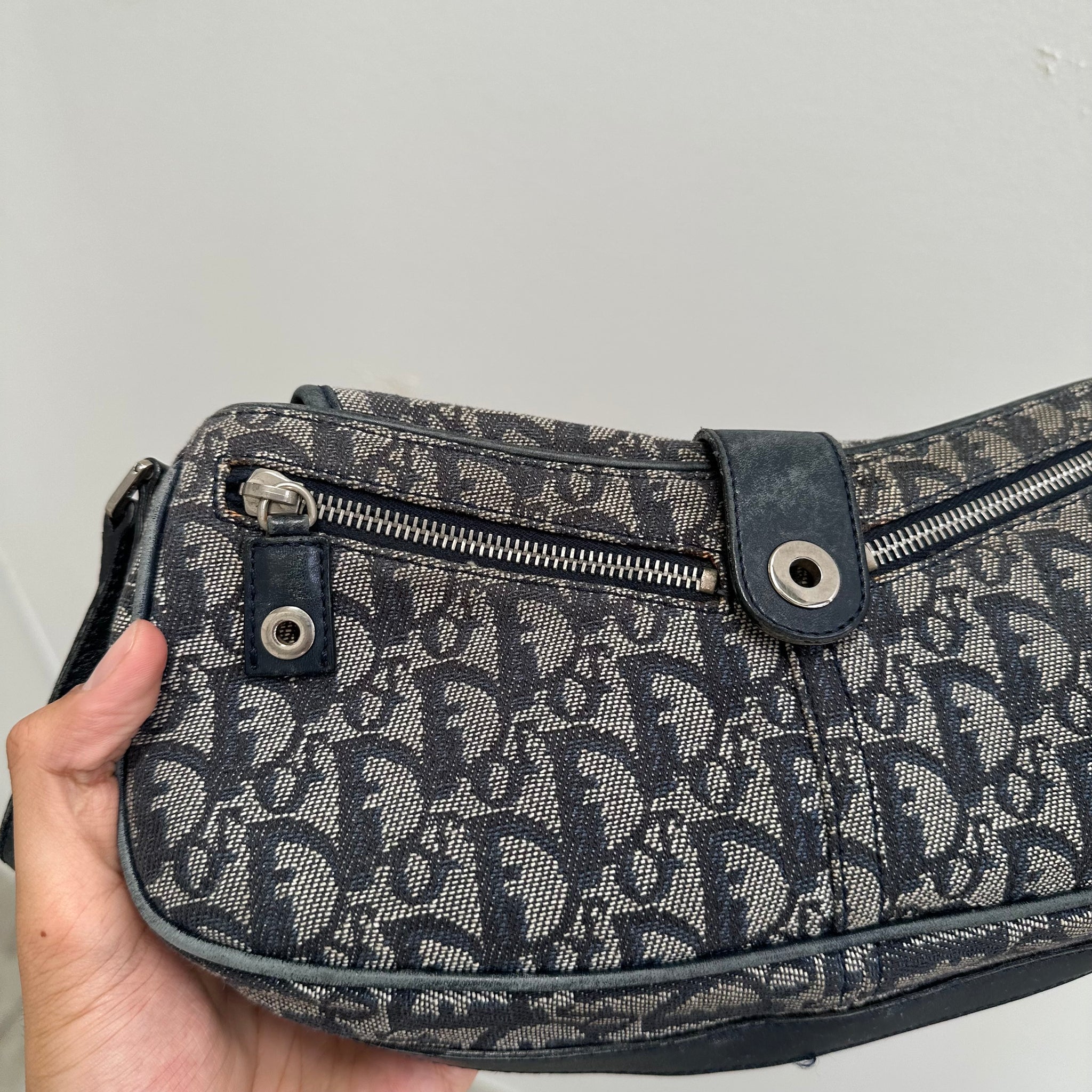 Dior Vintage Trotter Shoulder Bag Diorissimo Canvas