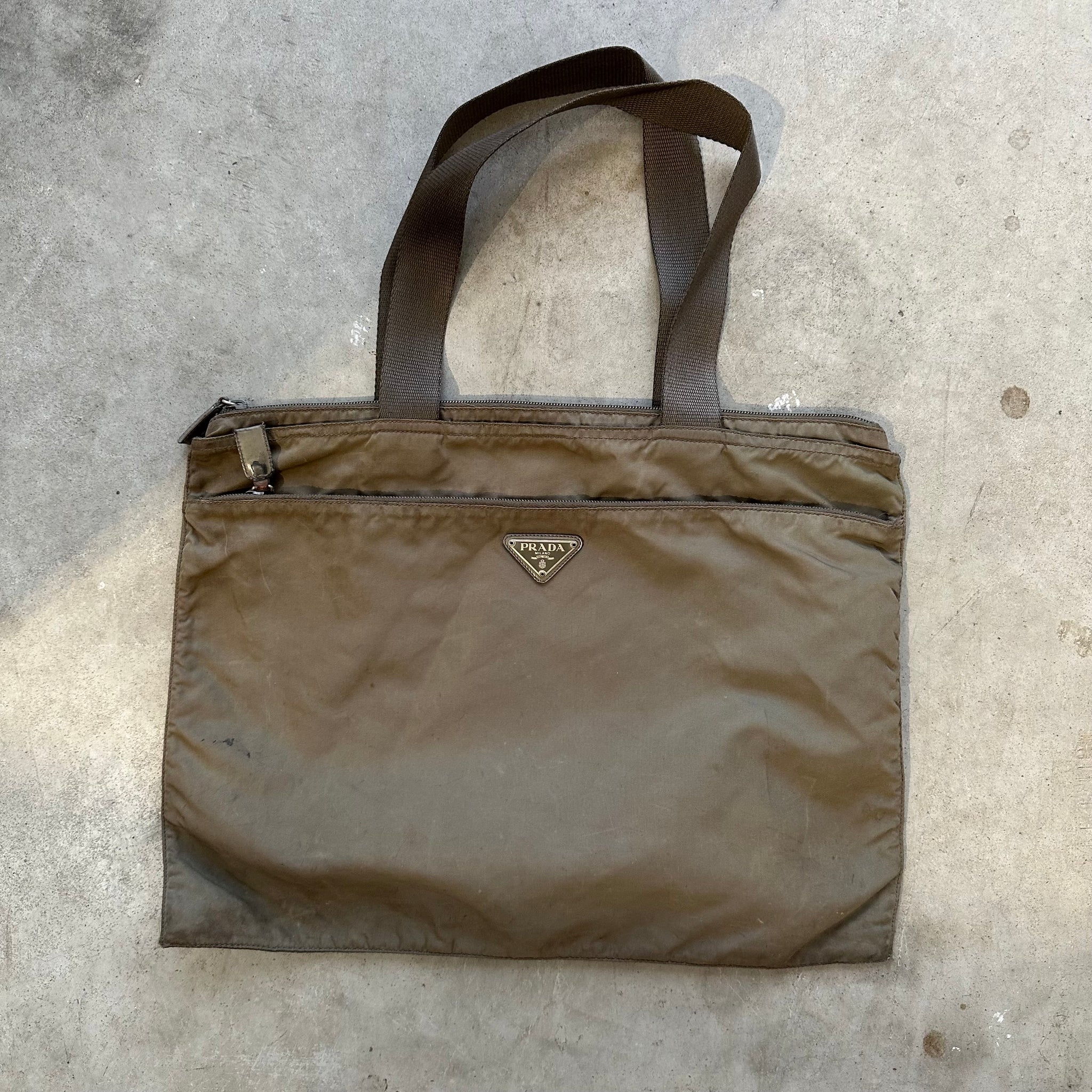 Prada Beige Front Zip Tote Bag