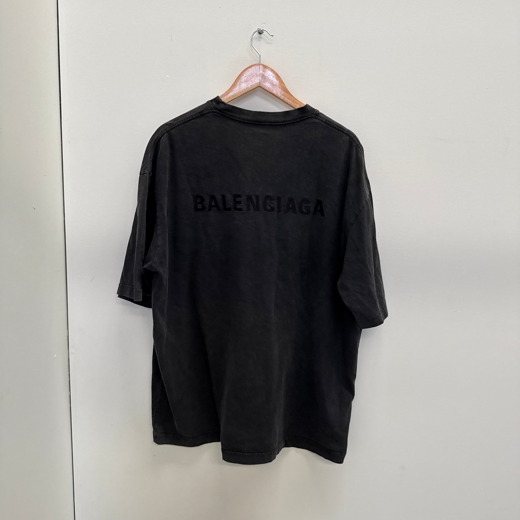 Balenciaga Black Embroided Logo T Shirt (Size XL)