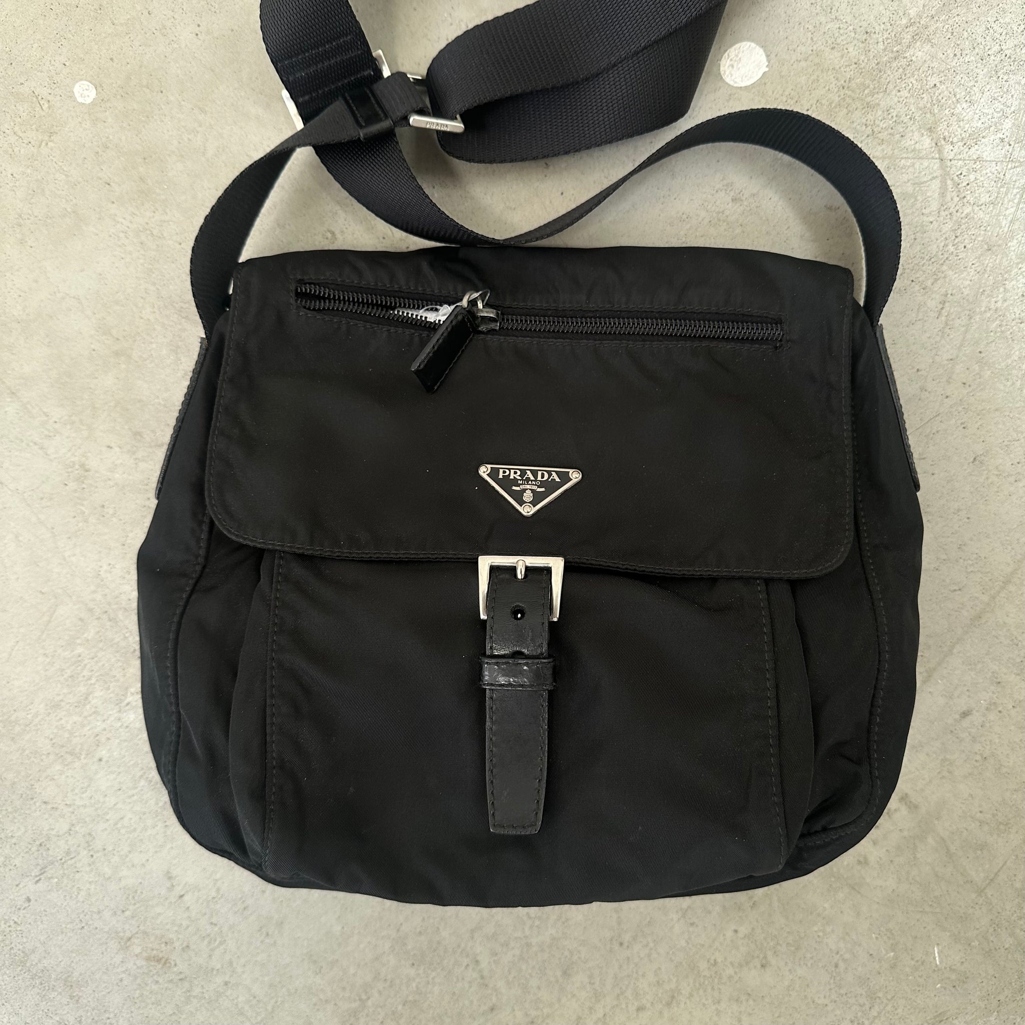 Prada Black Messenger Front Buckle Messenger Bag