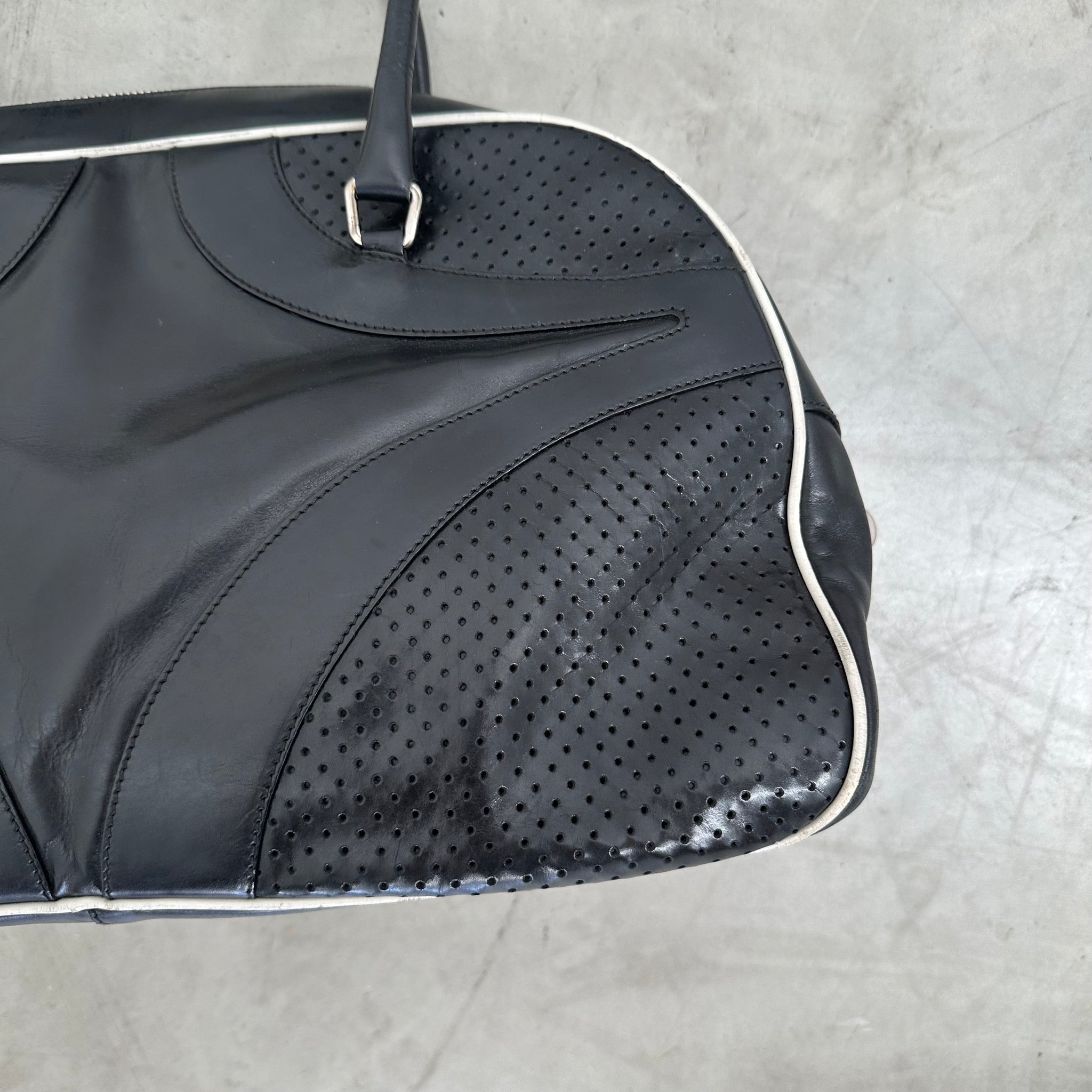 Prada Black Perforated Leather Drive Bowler Bag