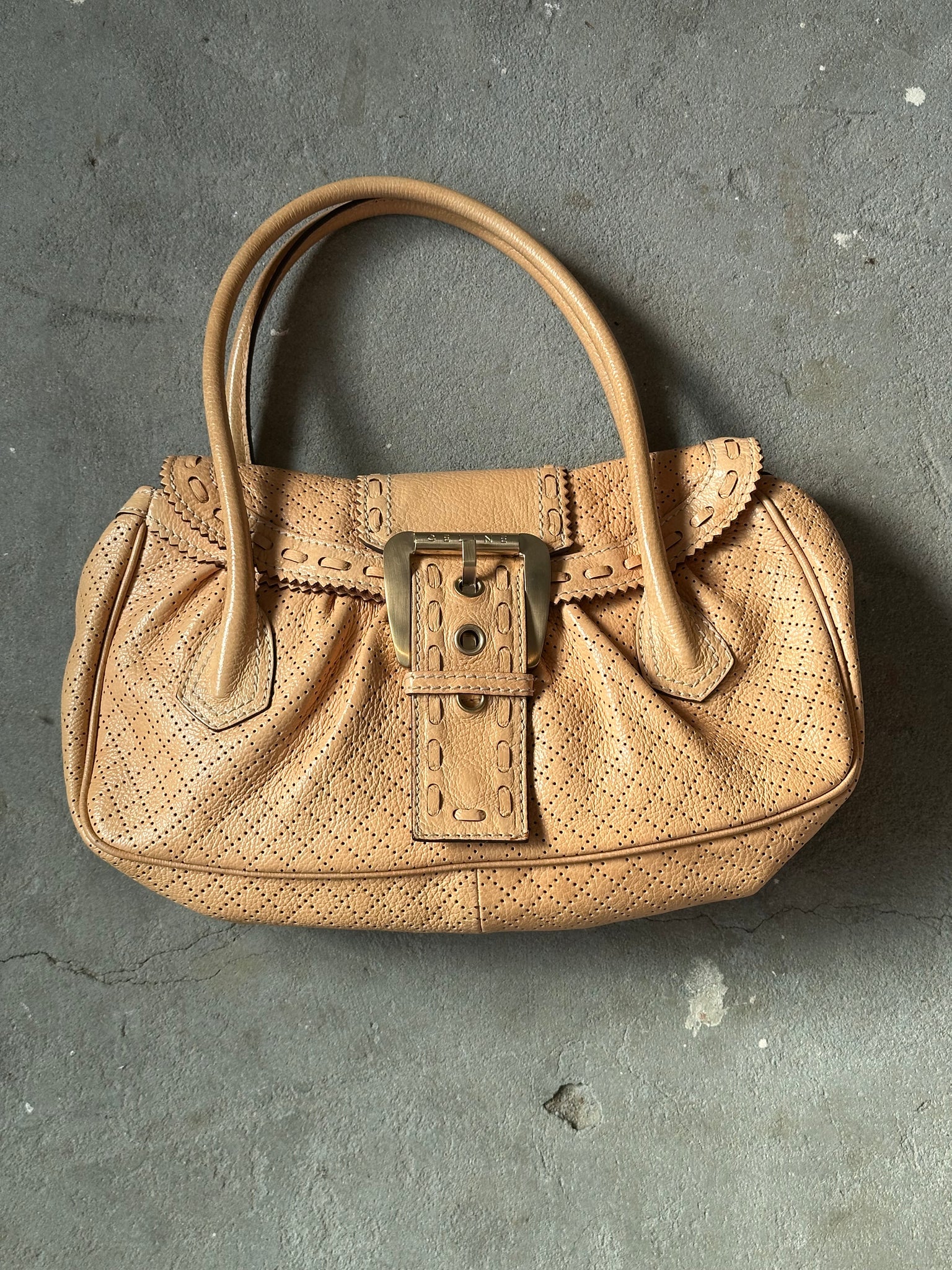 Celine Perforated Leather Shoulder Bag Beige