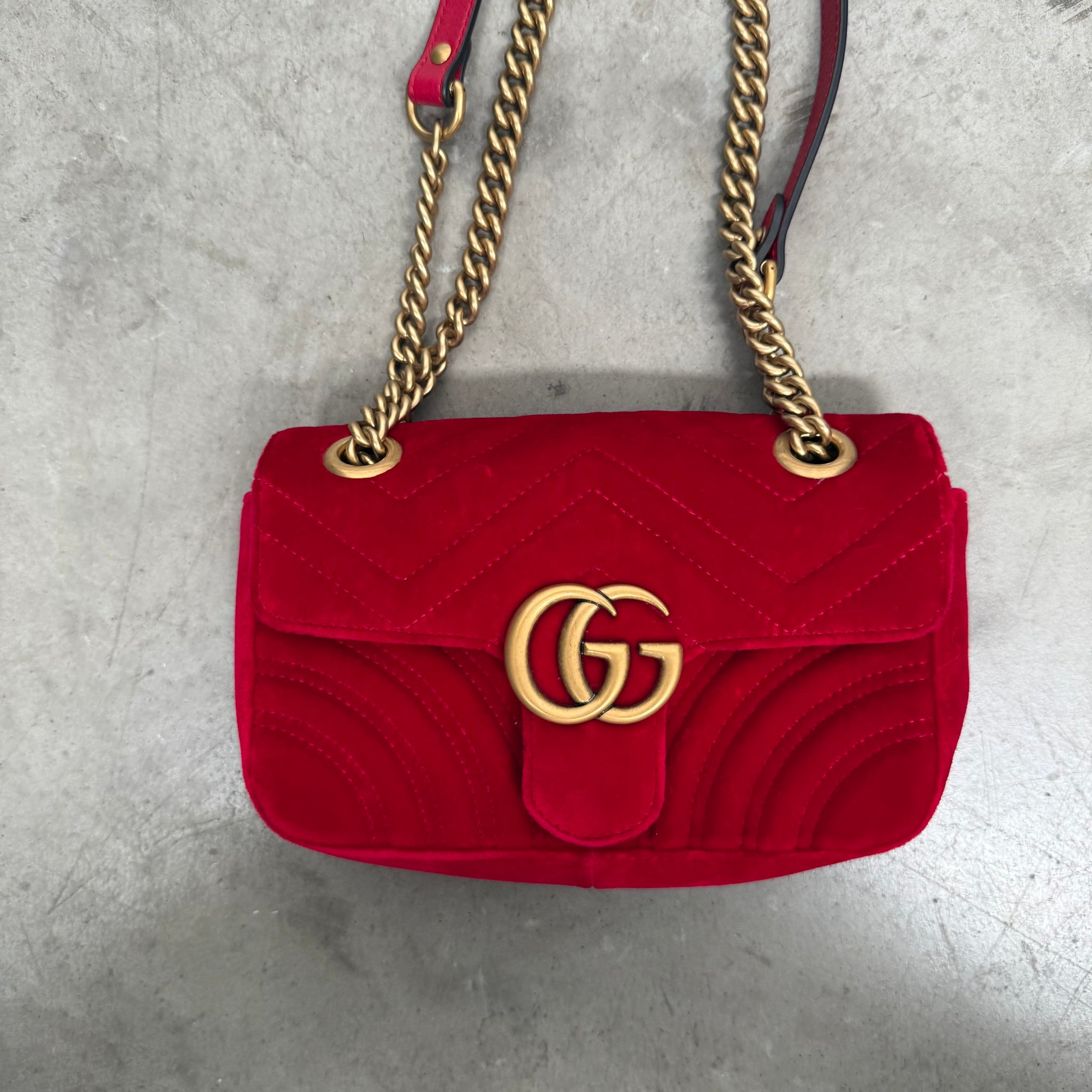 Gucci Marmont Red Velvet Shoulder Bag
