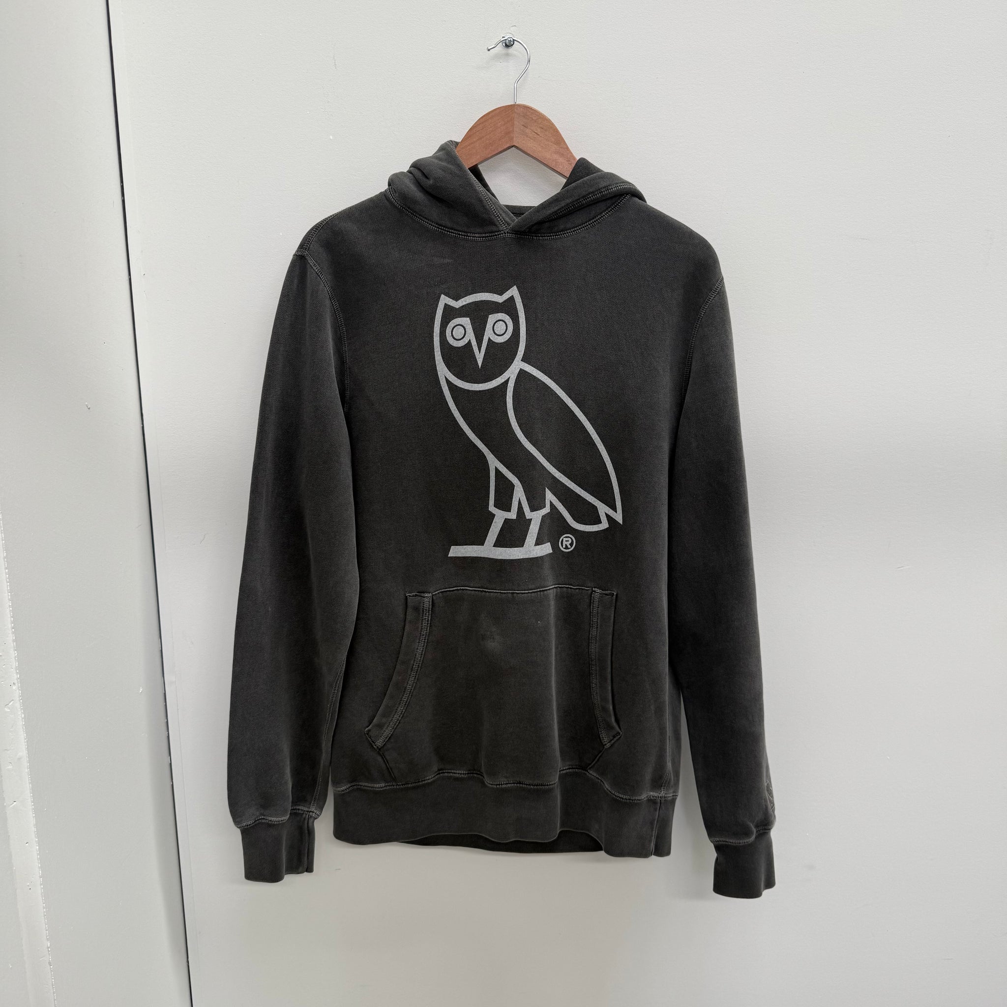 OVO Washed Black Front Logo Hoodie (Size M)