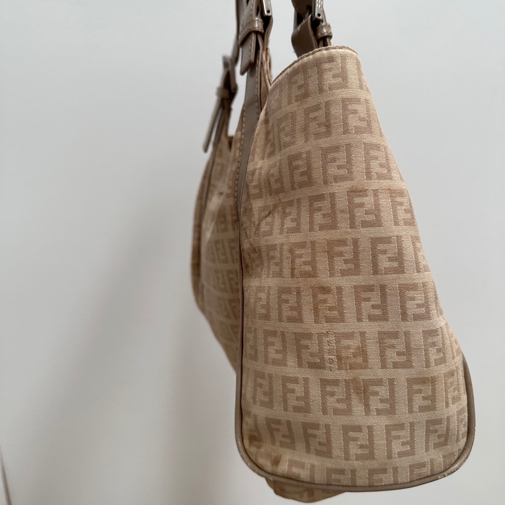 Fendi Zucchino Canvas Mamma Baguette Shoulder Bag Beige