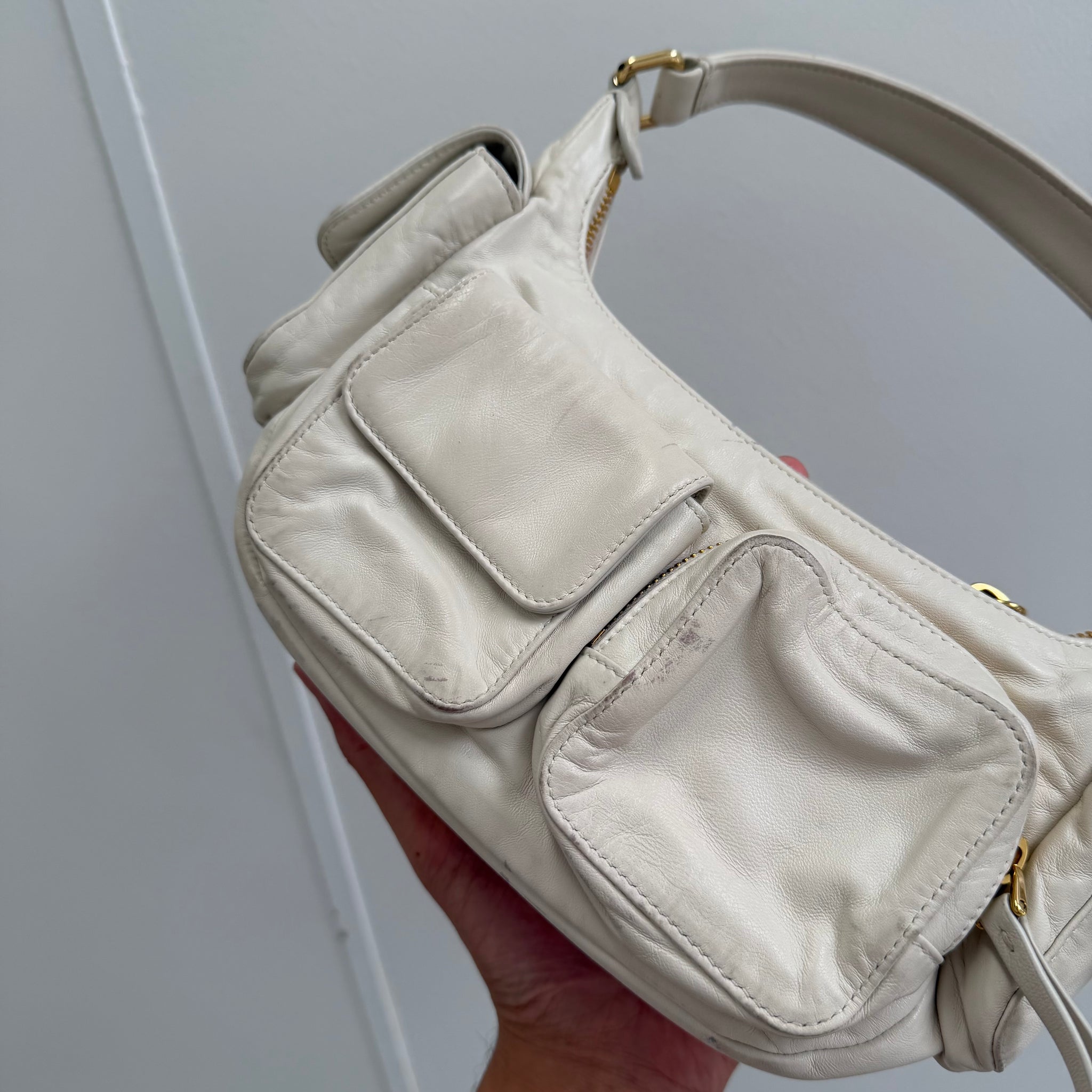 Miu Miu White Nappa Leather Pocket Bag