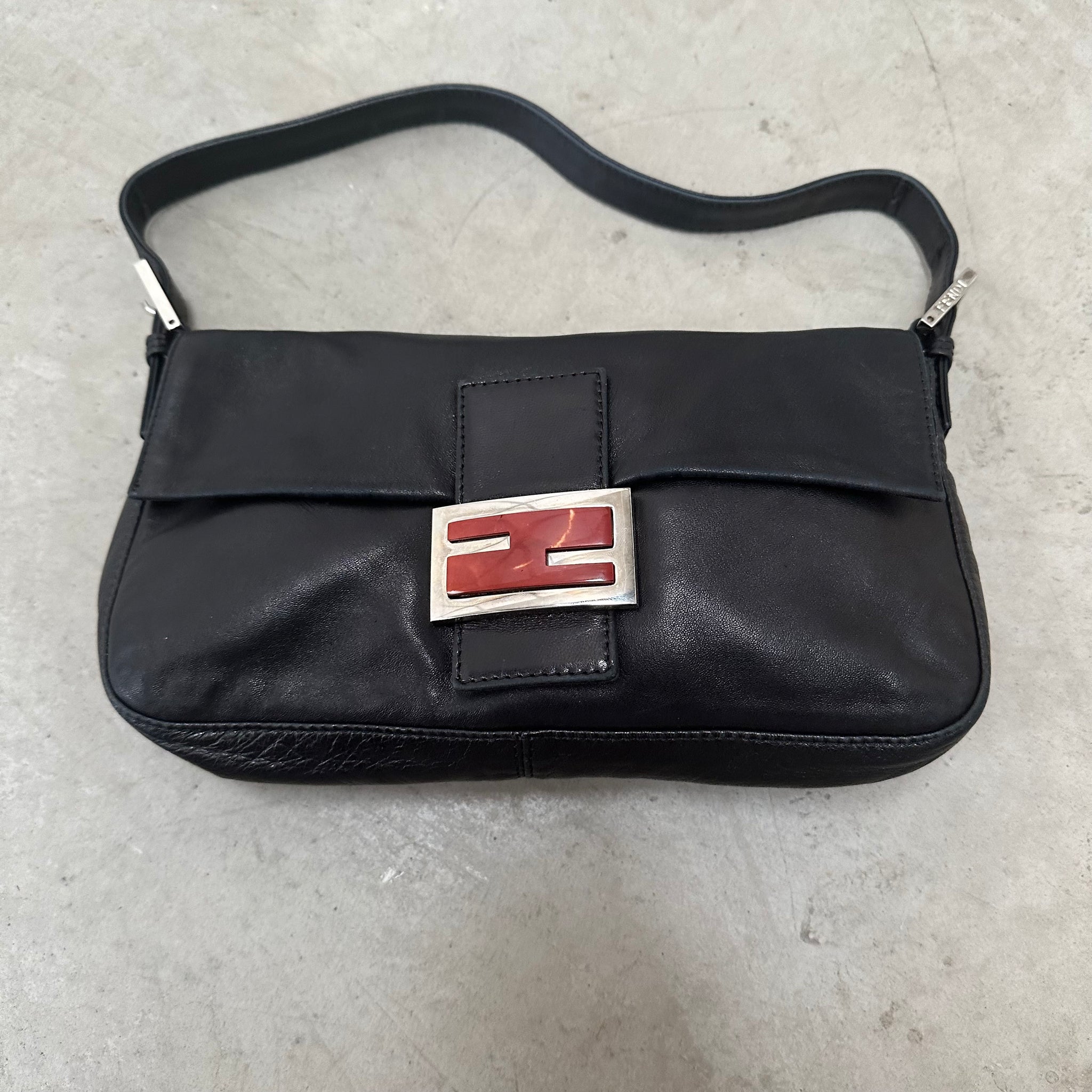 Fendi Black Baguette Shoulder Bag Nappa Leather