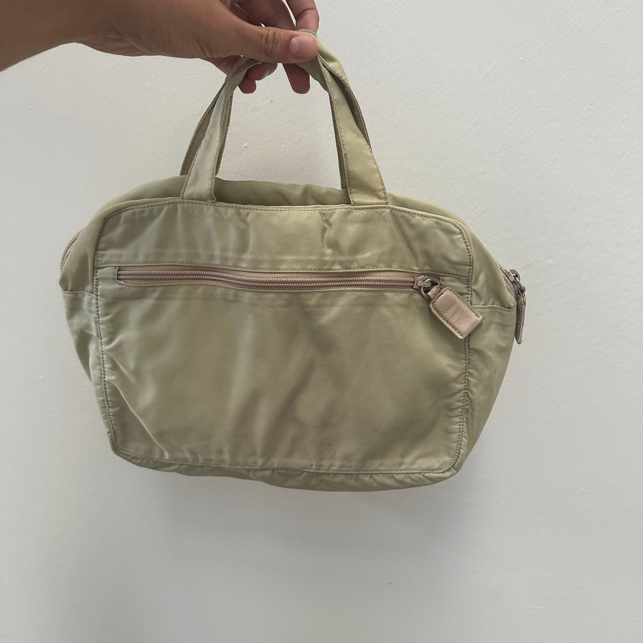 Prada Short Strap Nylon Cream Hand Bag