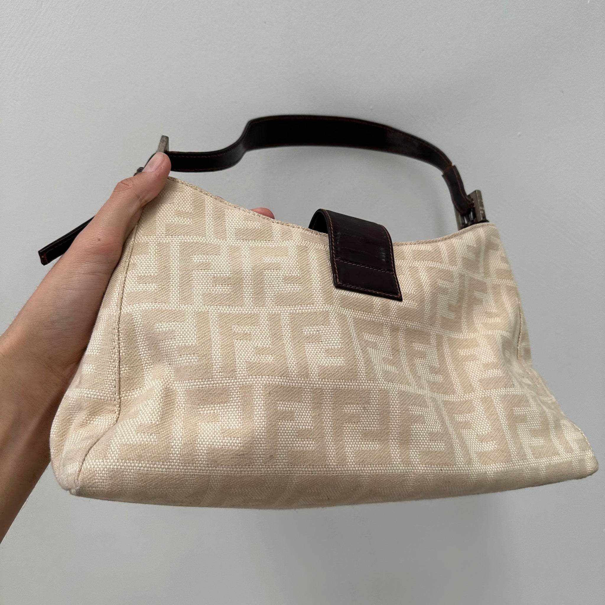 Fendi Zucca Canvas Mamma Baguette Shoulder Bag Cream