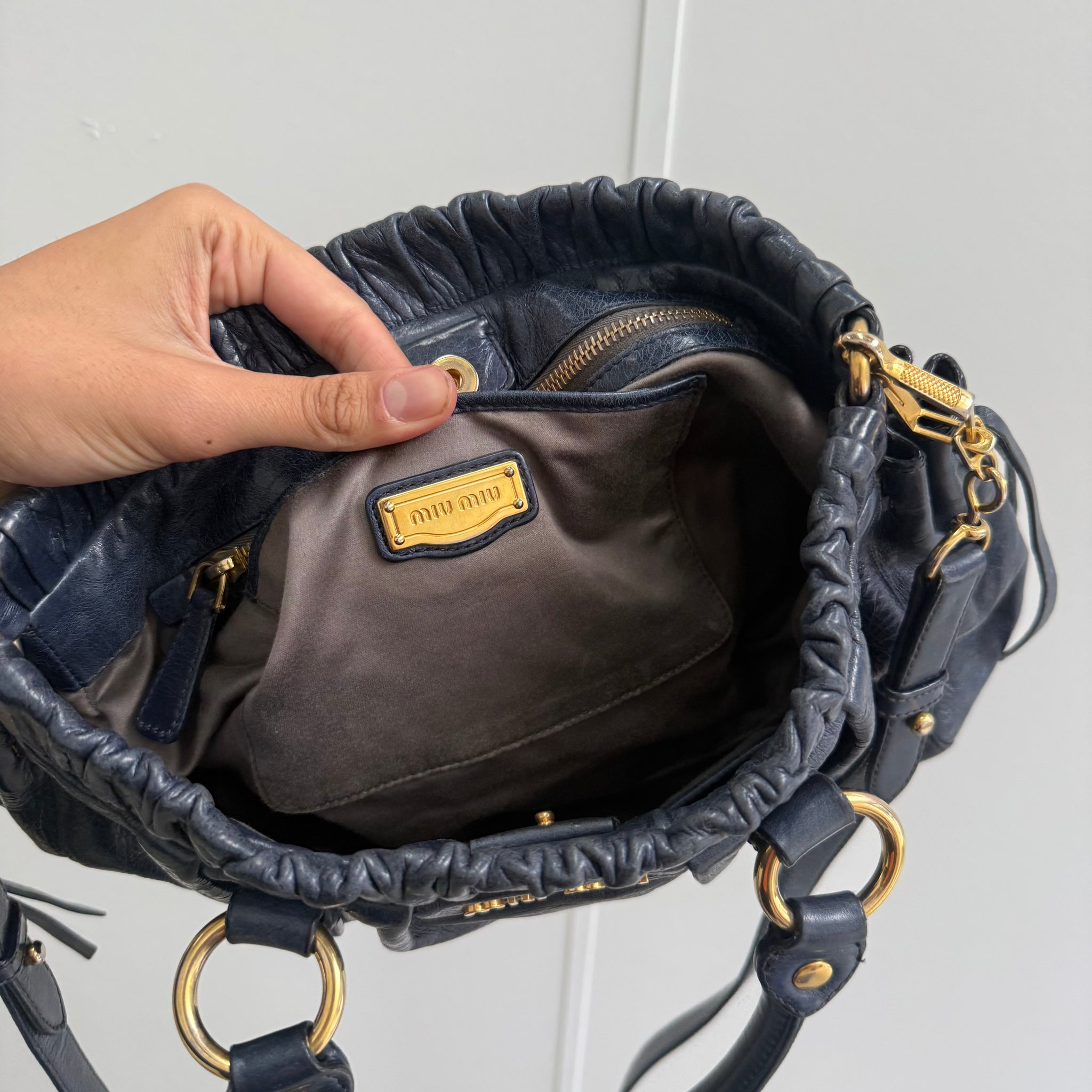 Miu Miu Vitello Lux Handbag Navy Blue