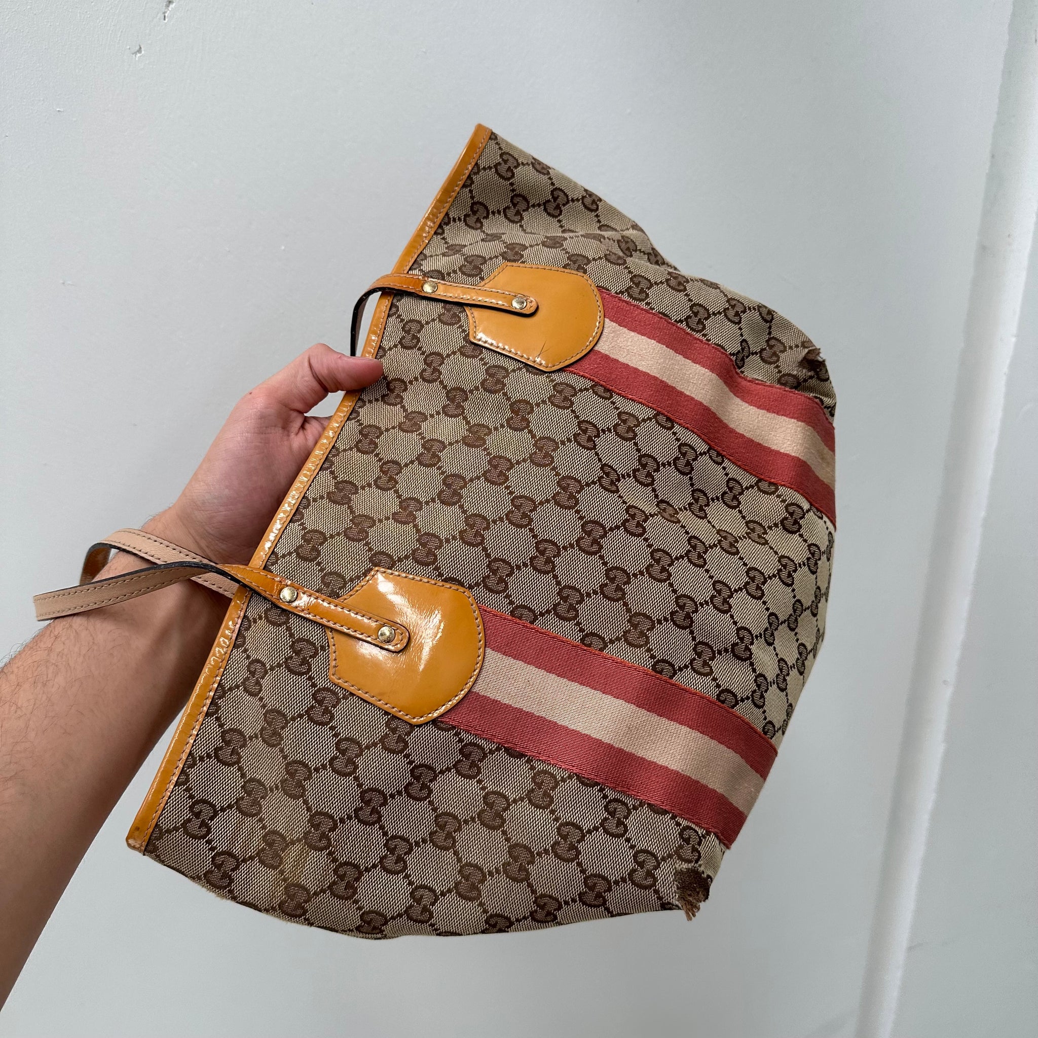 Gucci Brown GG Canvas Jolie Tote Bag Red Beige