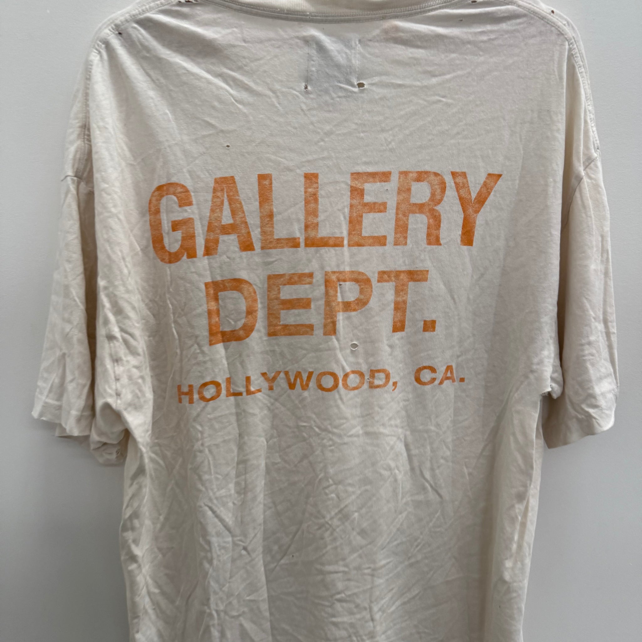 Gallery Dept. Black and Orange Logo Cream T Shirt (Size L)