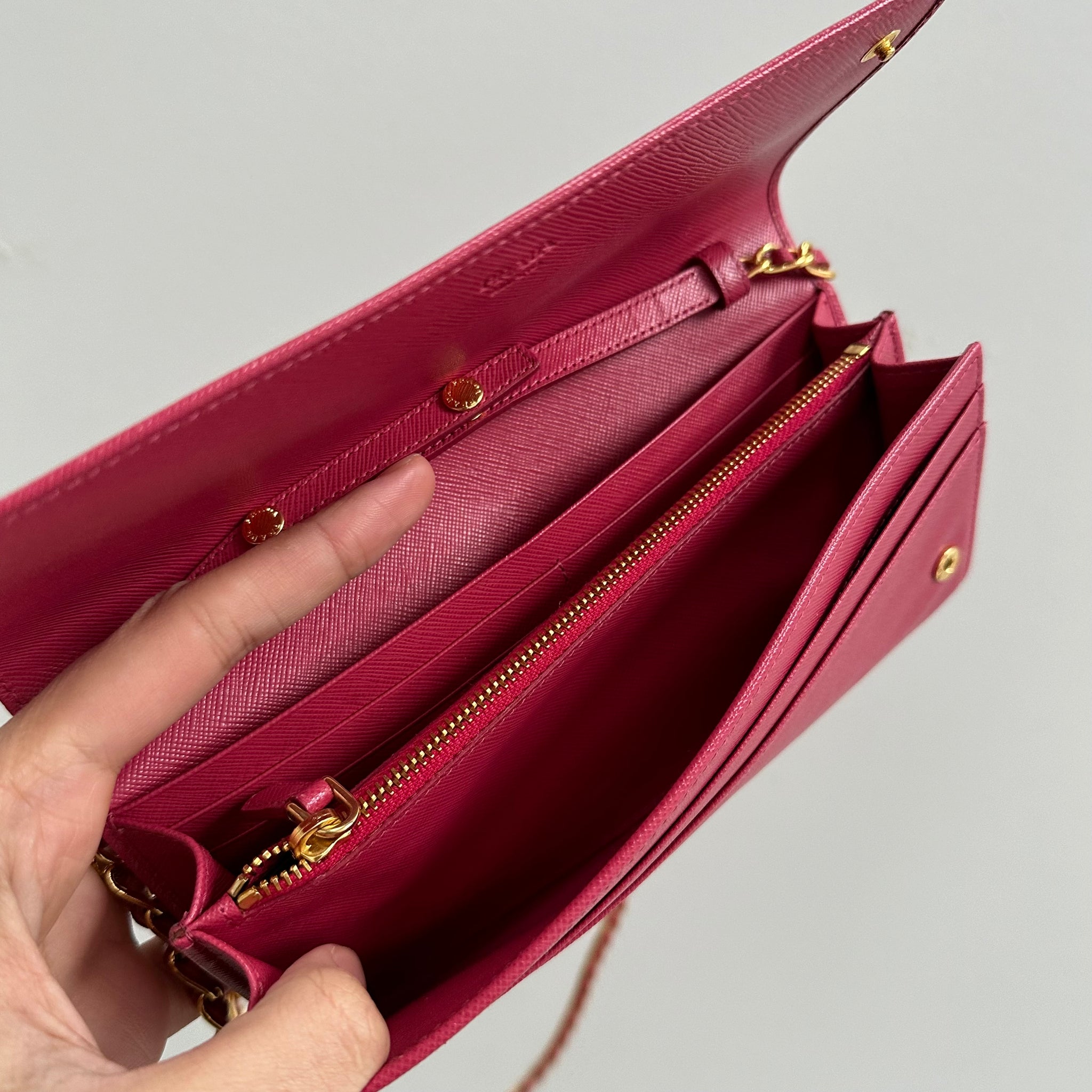 Prada Saffiano Pink Leather Crossbody Wallet on Chain Bag
