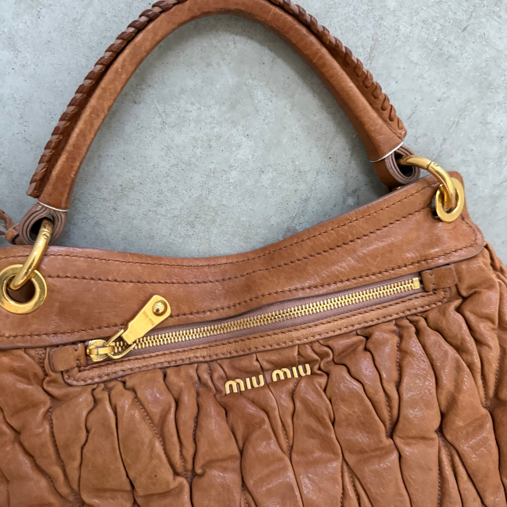 Miu Miu Matelasse Shoulder Bag Leather Bag Brown