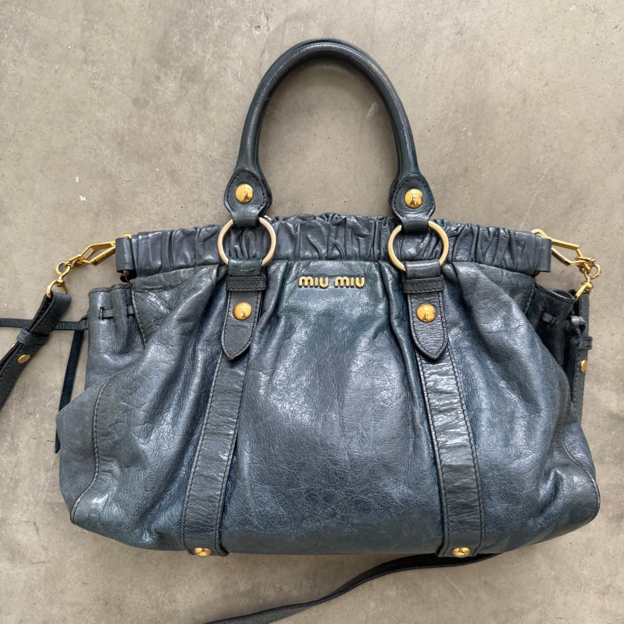 Miu Miu Vitello Lux Handbag Deep Blue