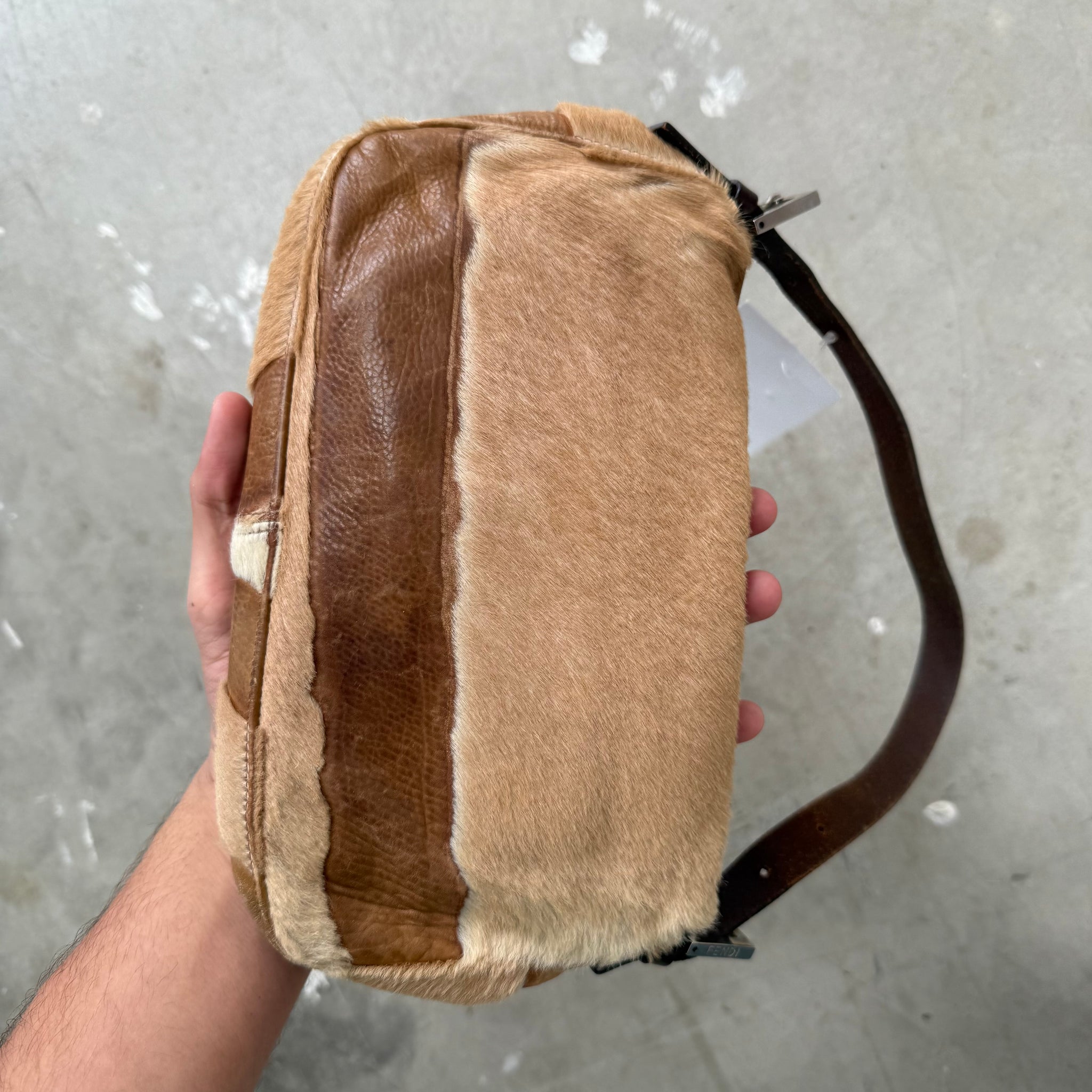 Fendi Leather and Ponyskin Patchwork Baguette Shoulder Bag