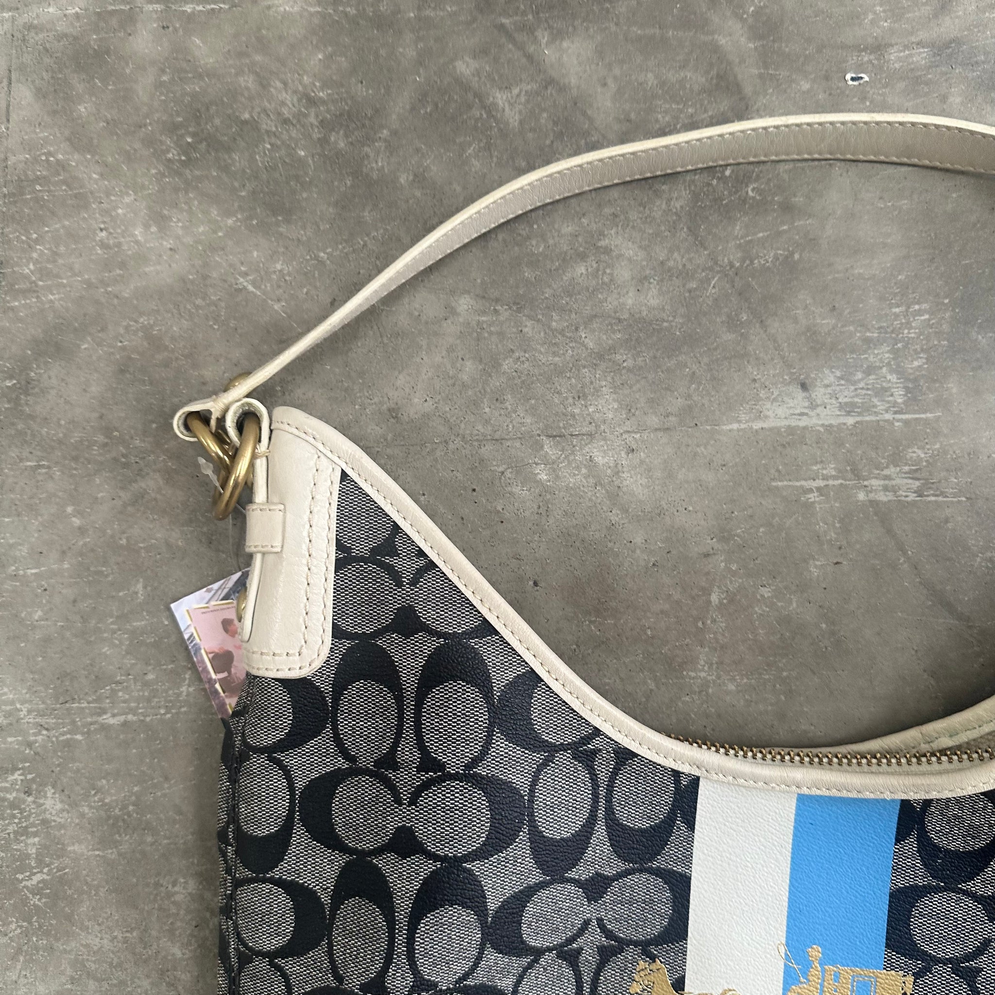 Coach Hobo Stripe Shoulder Bag Grey/White/Blue