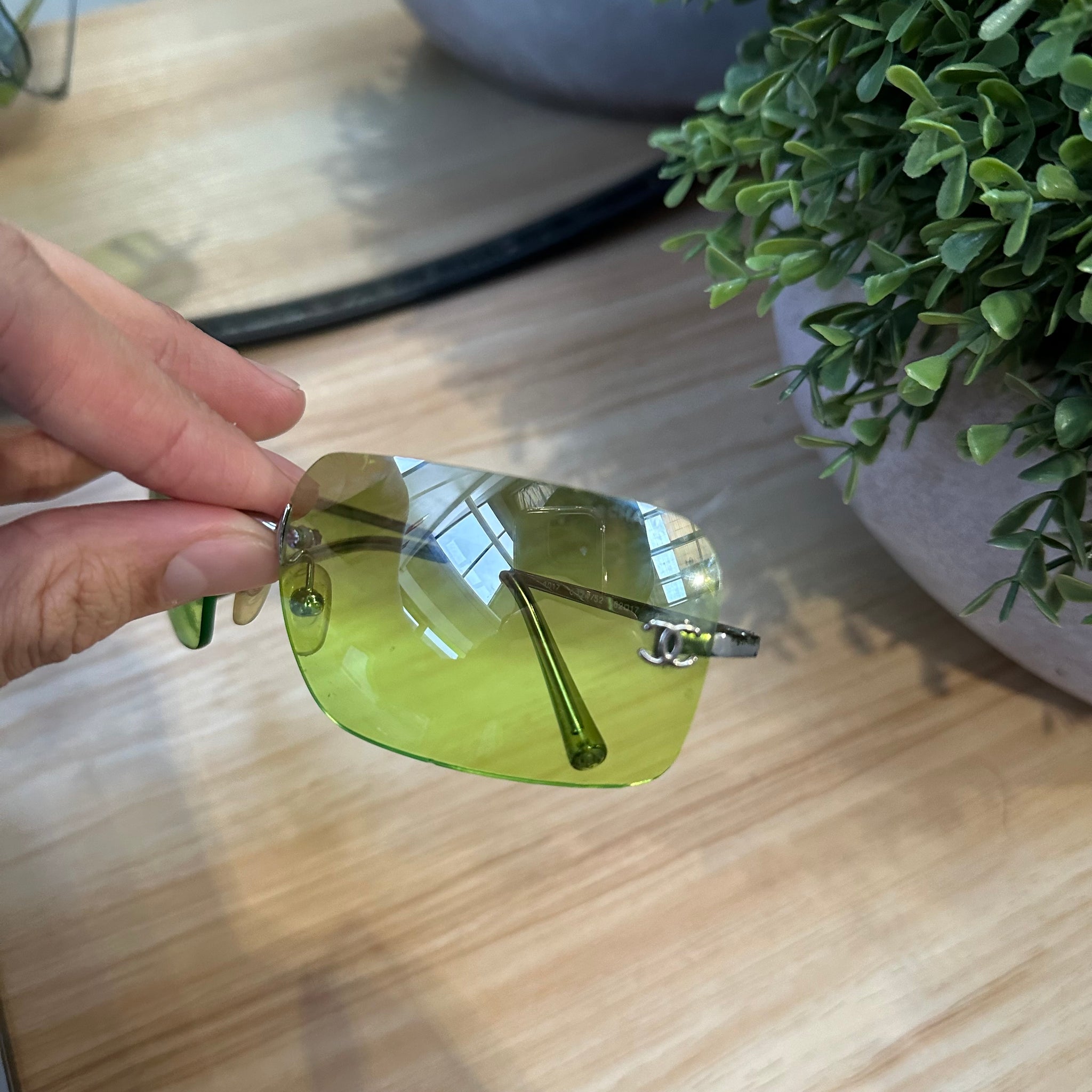 Chanel Lime Green Rimless Vintage Sunglasses