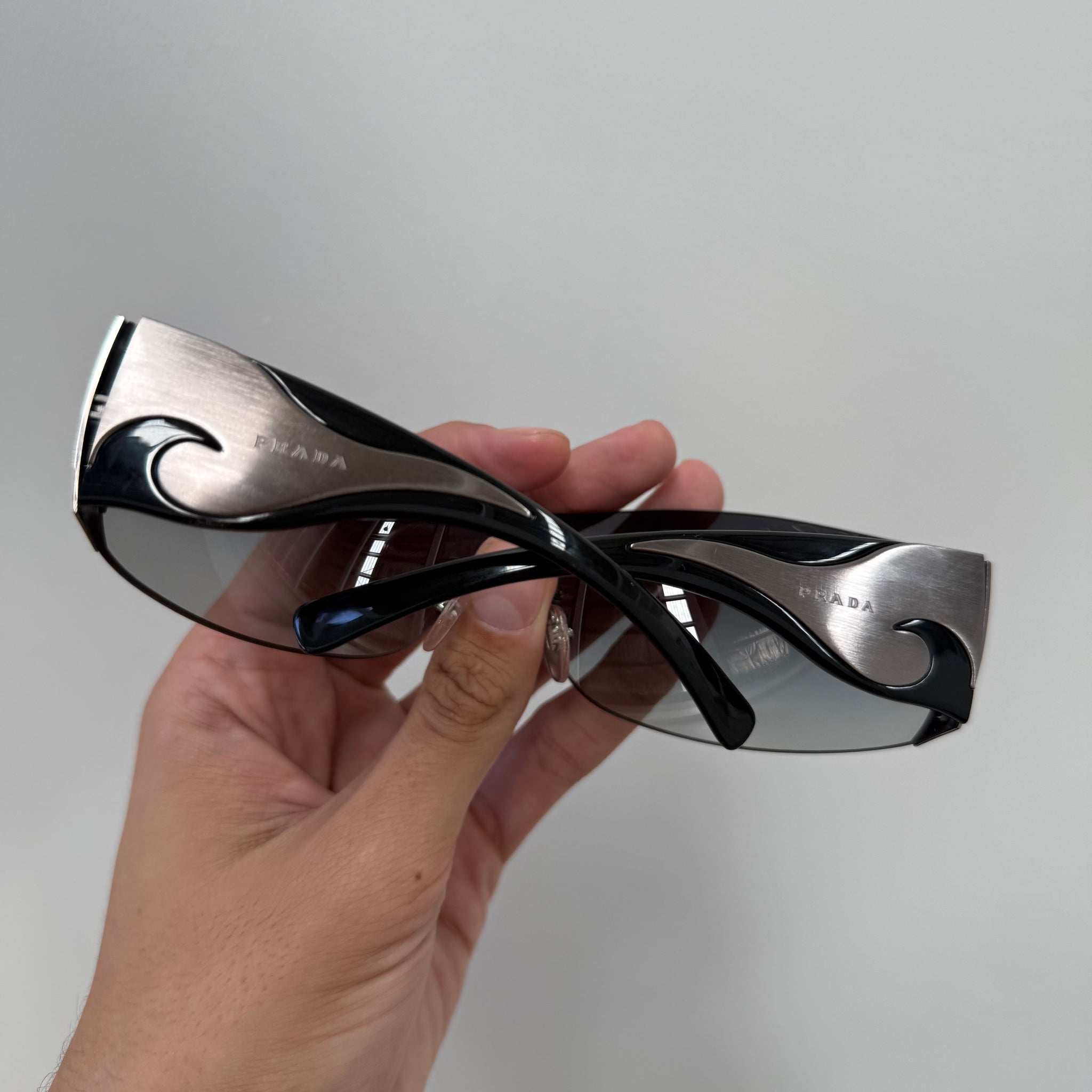 Vintage Prada Rectangle Wrap Flame Design Sunglasses