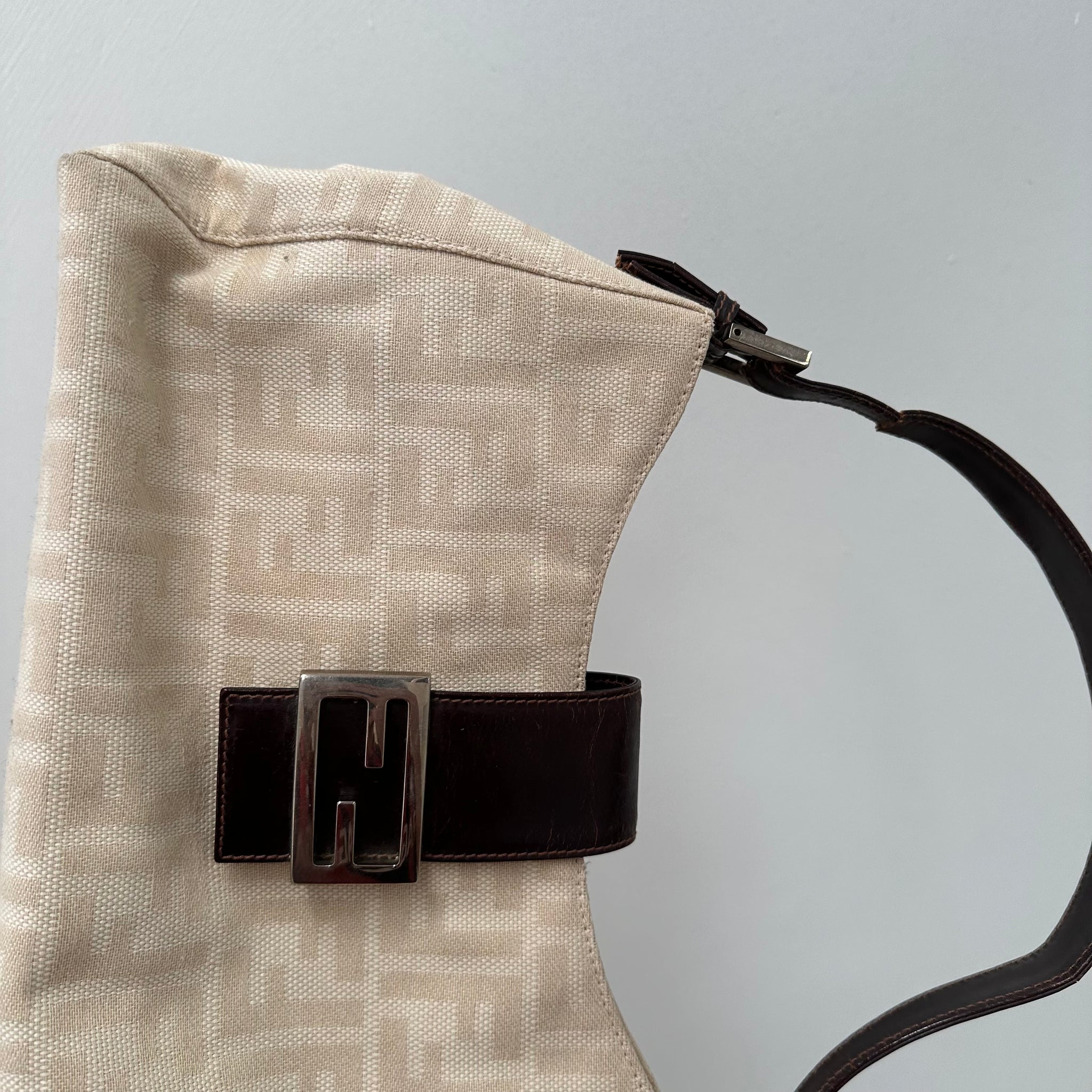 Fendi Zucca Canvas Mamma Baguette Shoulder Bag Cream