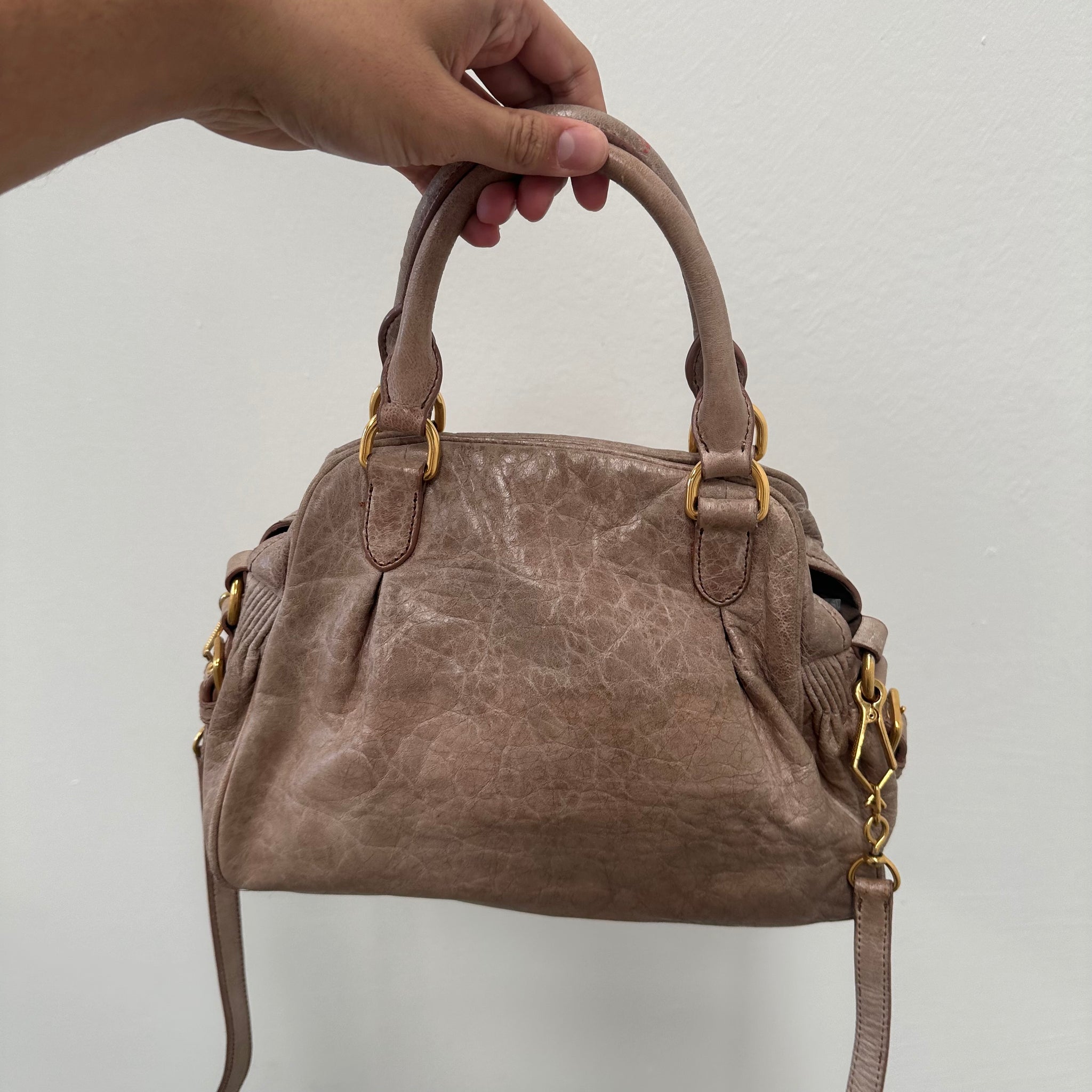 Miu Miu Beige Vitello Lux Leather Charm Crossbody / Hand Bag