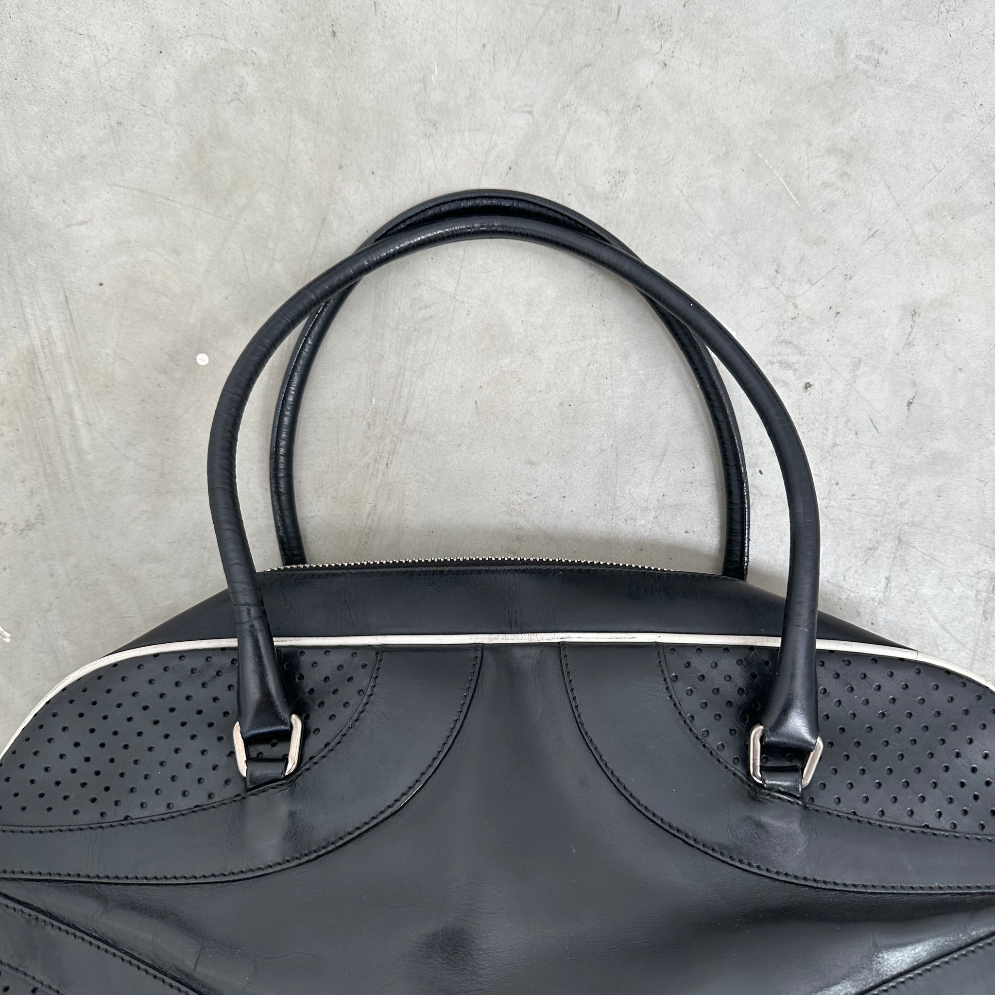 Prada Black Perforated Leather Drive Bowler Bag