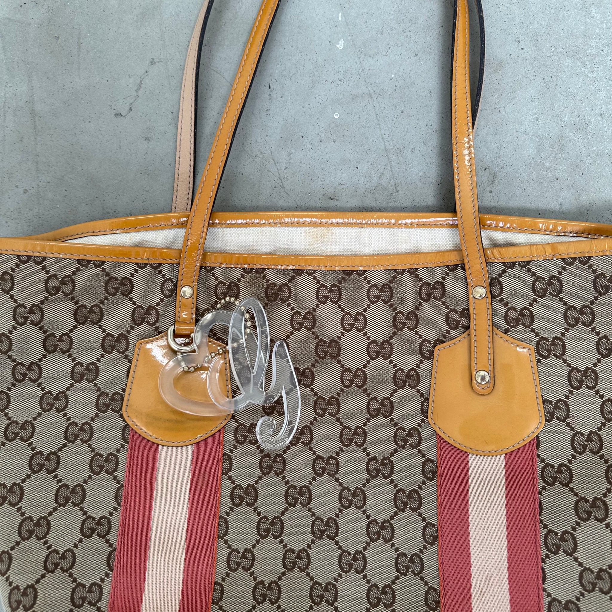 Gucci Brown GG Canvas Jolie Tote Bag Red Beige