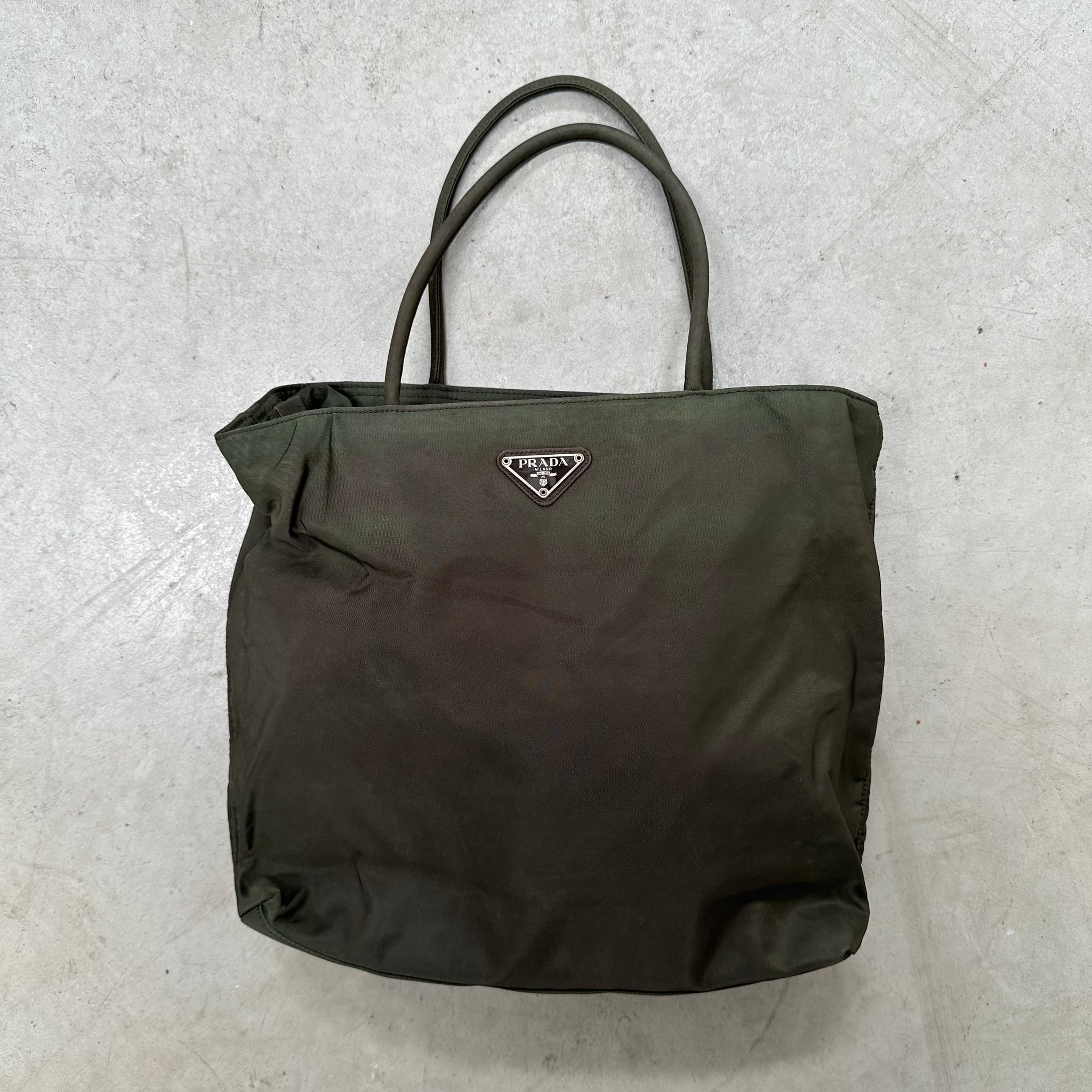 Prada Short Strap Green Tote Bag Nylon