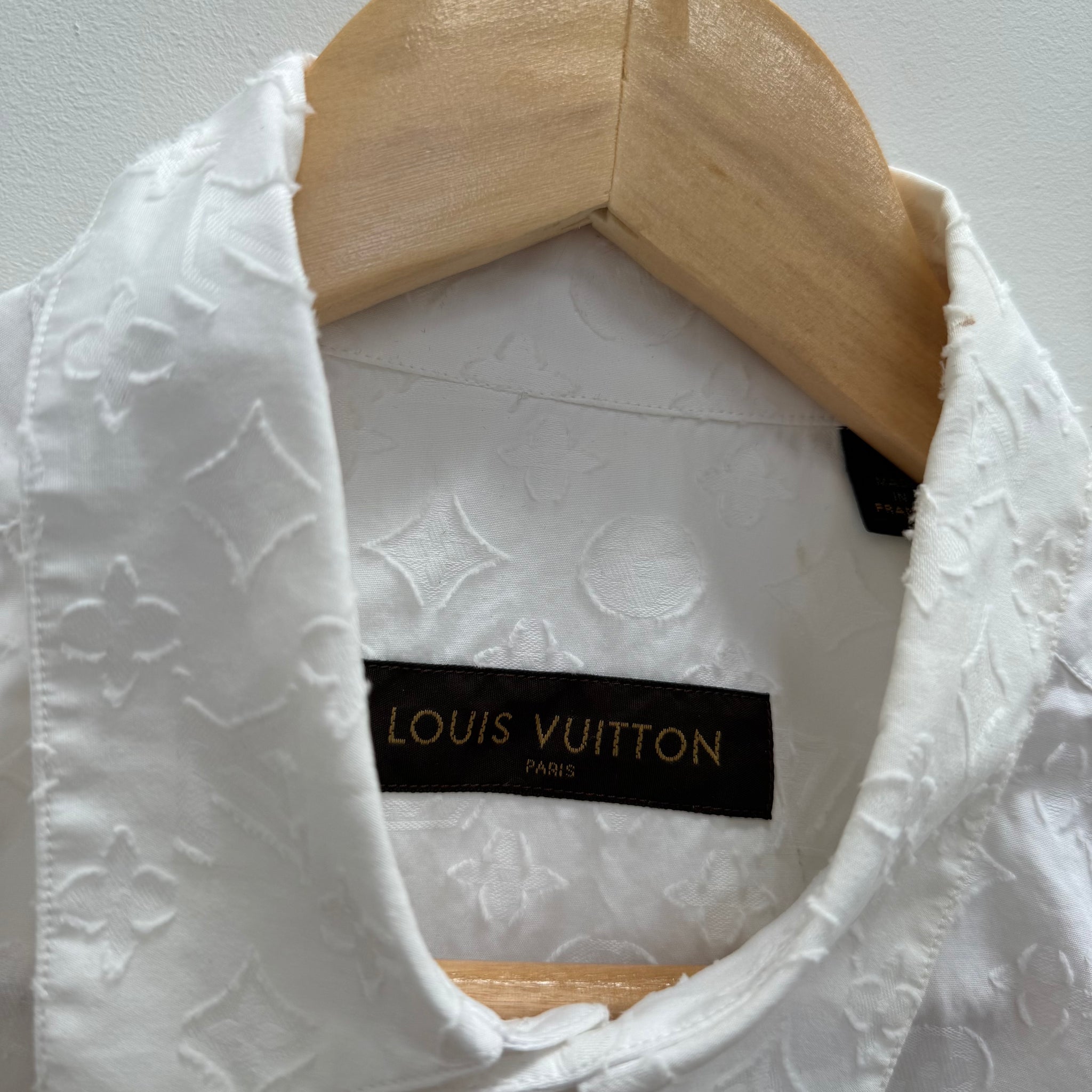 Louis Vuitton Monogram White Button Up Shirt (Size L)