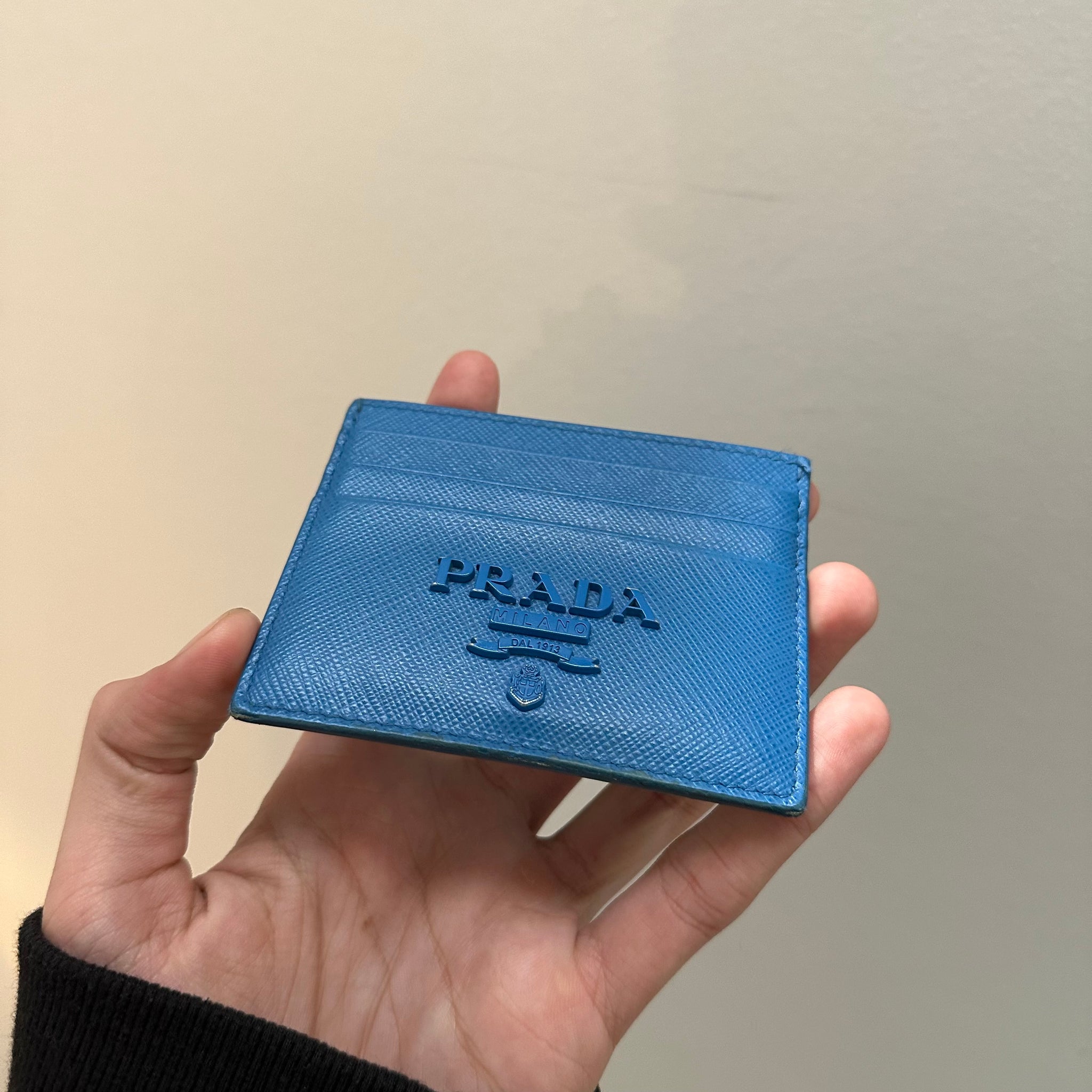 Prada Saffiano Monochrome Blue Card Holder