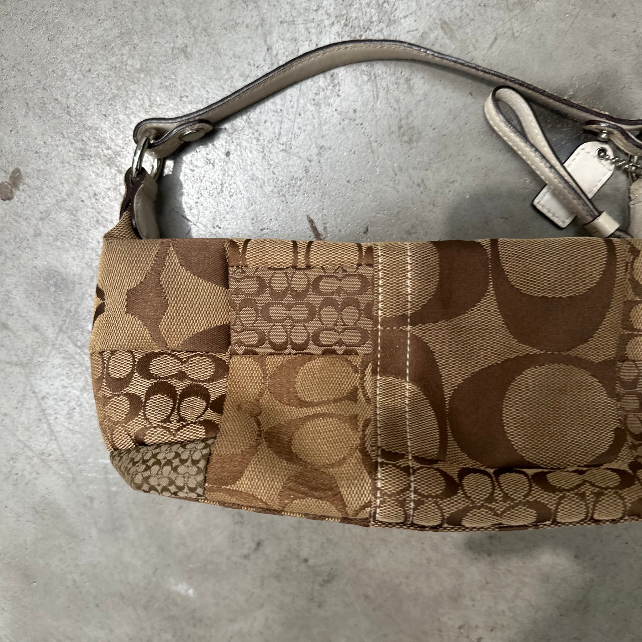 Coach Signature Multi Pattern Shoulder Bag Beige