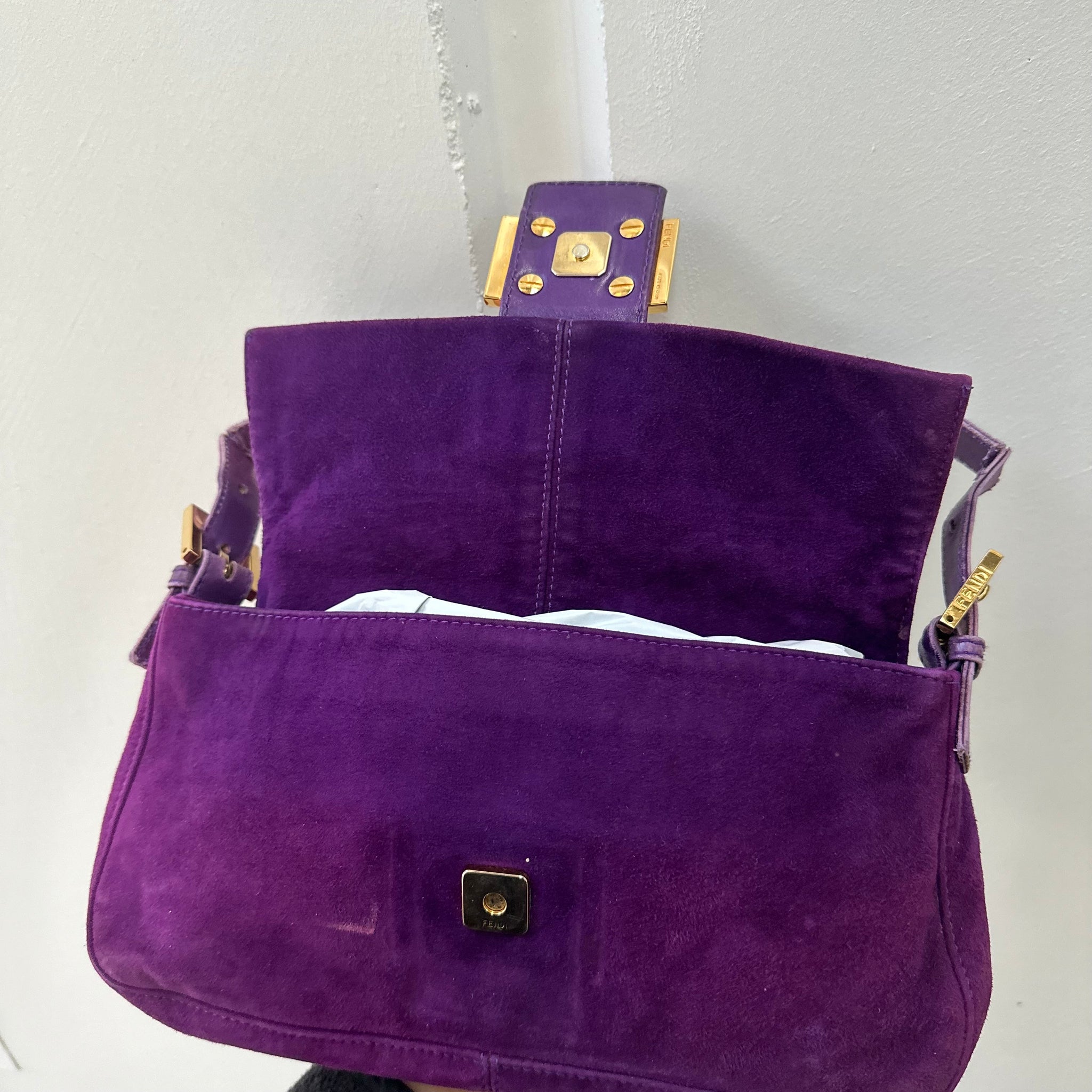 Fendi Purple Suede Baguette Bag