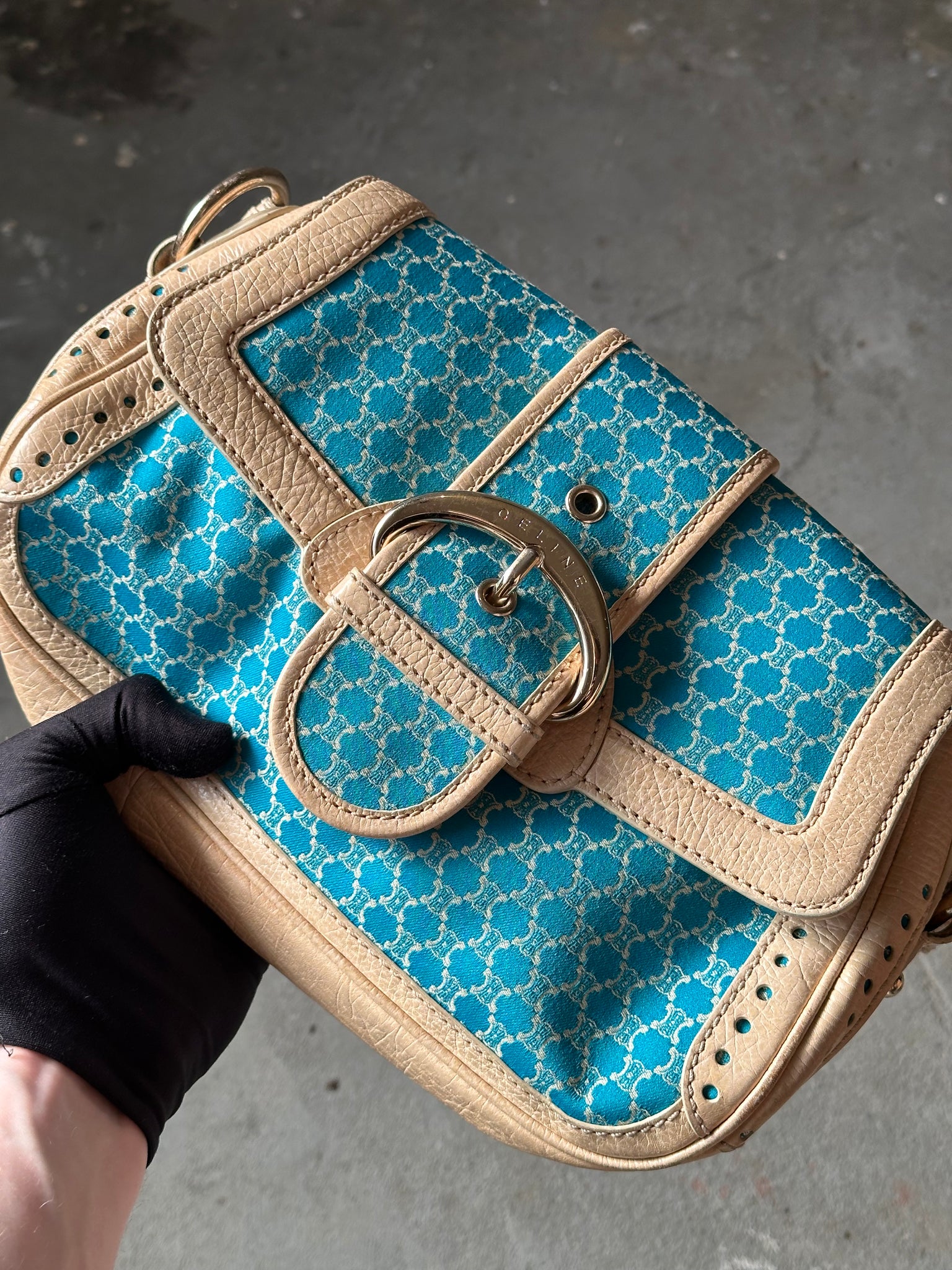 Celine Macadam Triomphe Shoulder Bag Blue/Beige