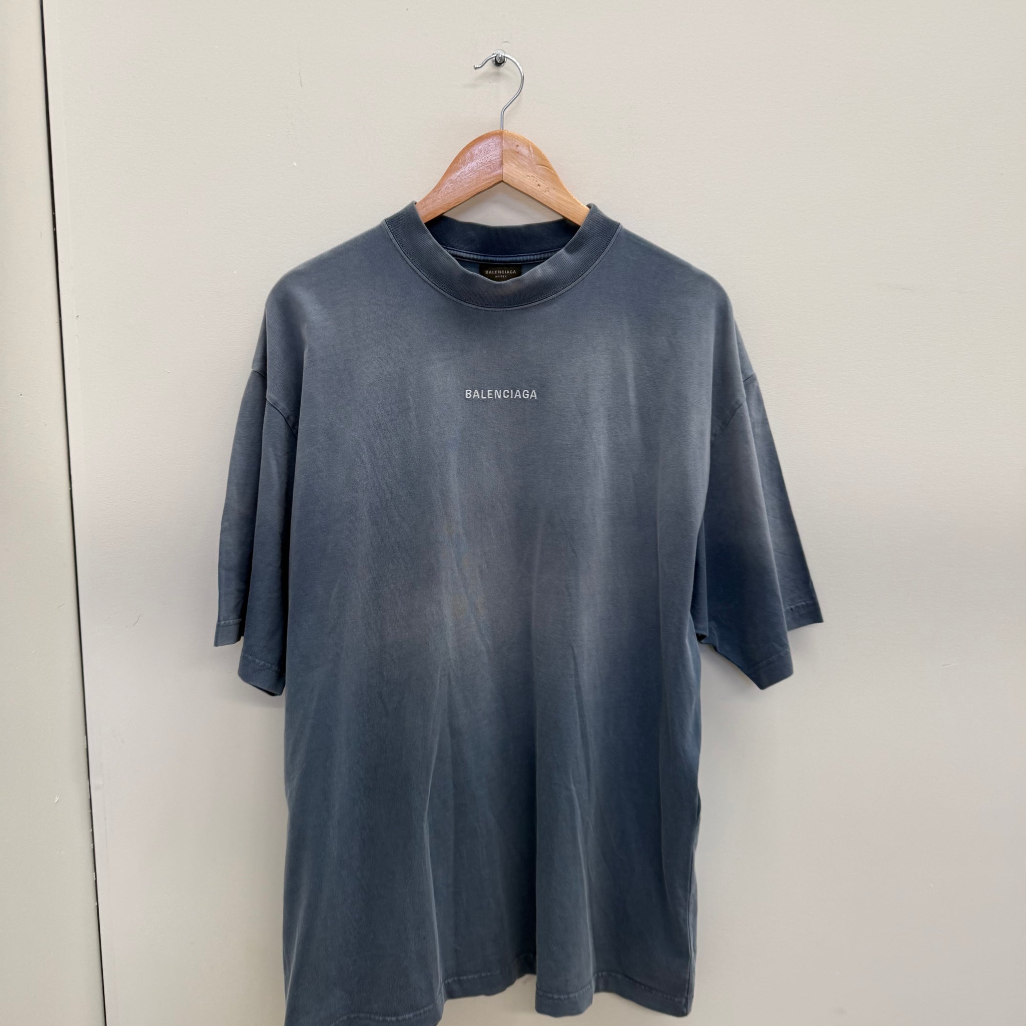 Balenciaga Embroided Logo Blue T Shirt (fits L-XL)