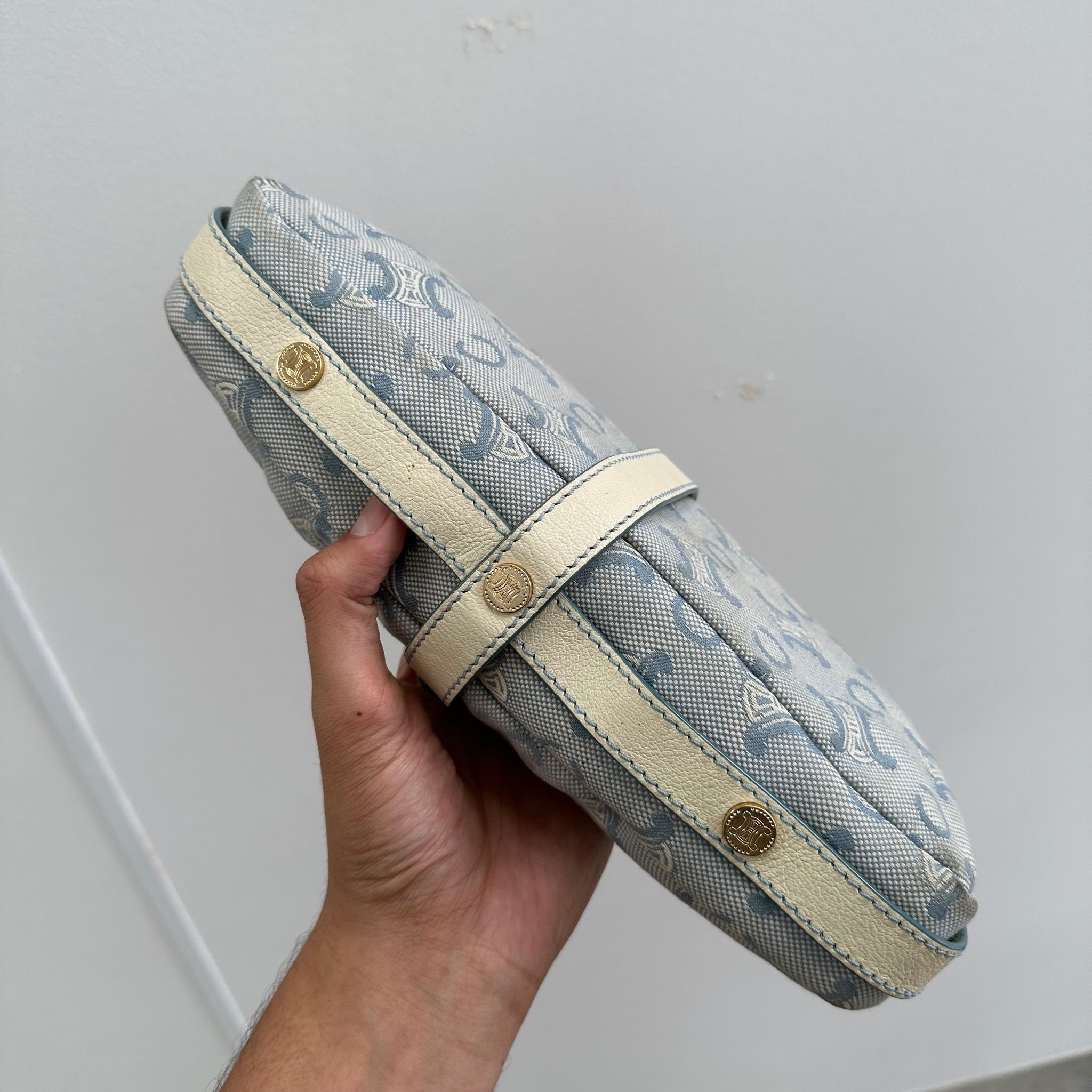 Celine Blue/White Macadam Canvas Hobo Shoulder Bag