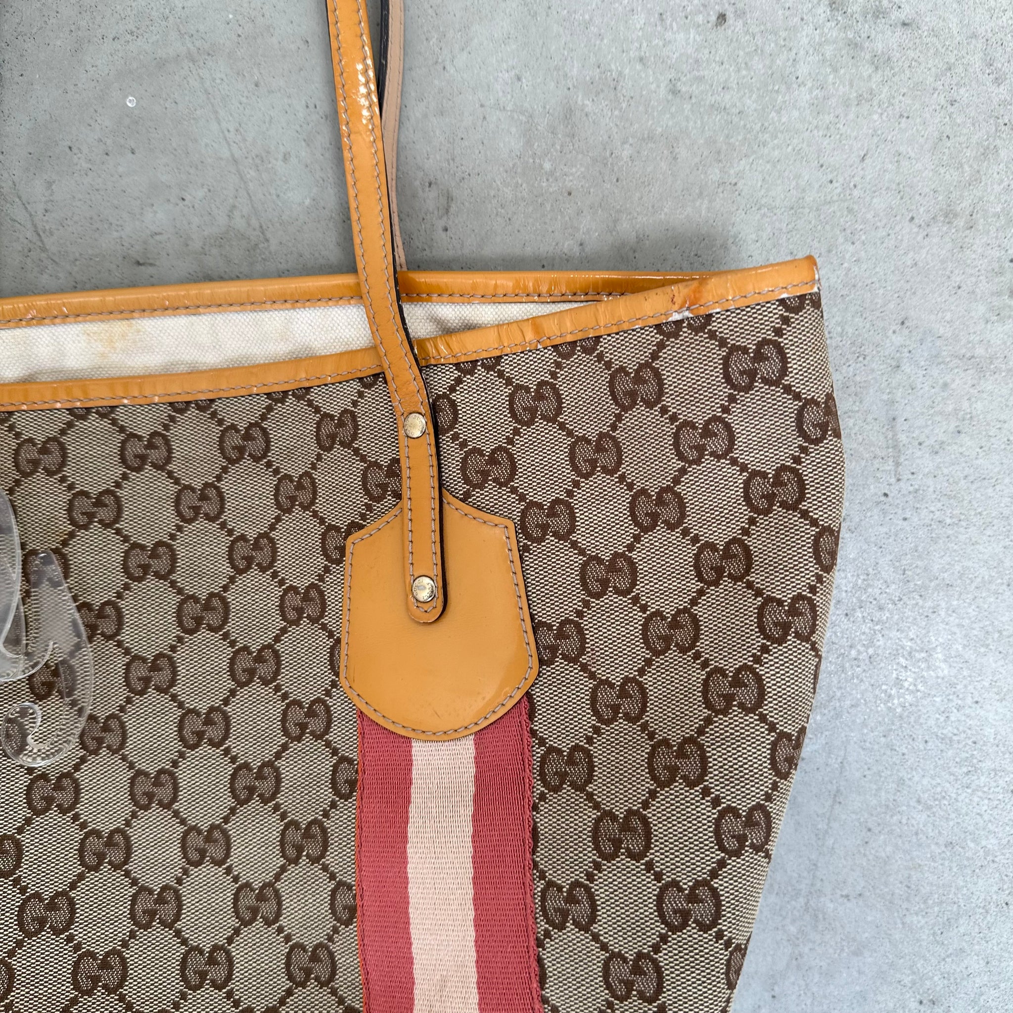Gucci Brown GG Canvas Jolie Tote Bag Red Beige