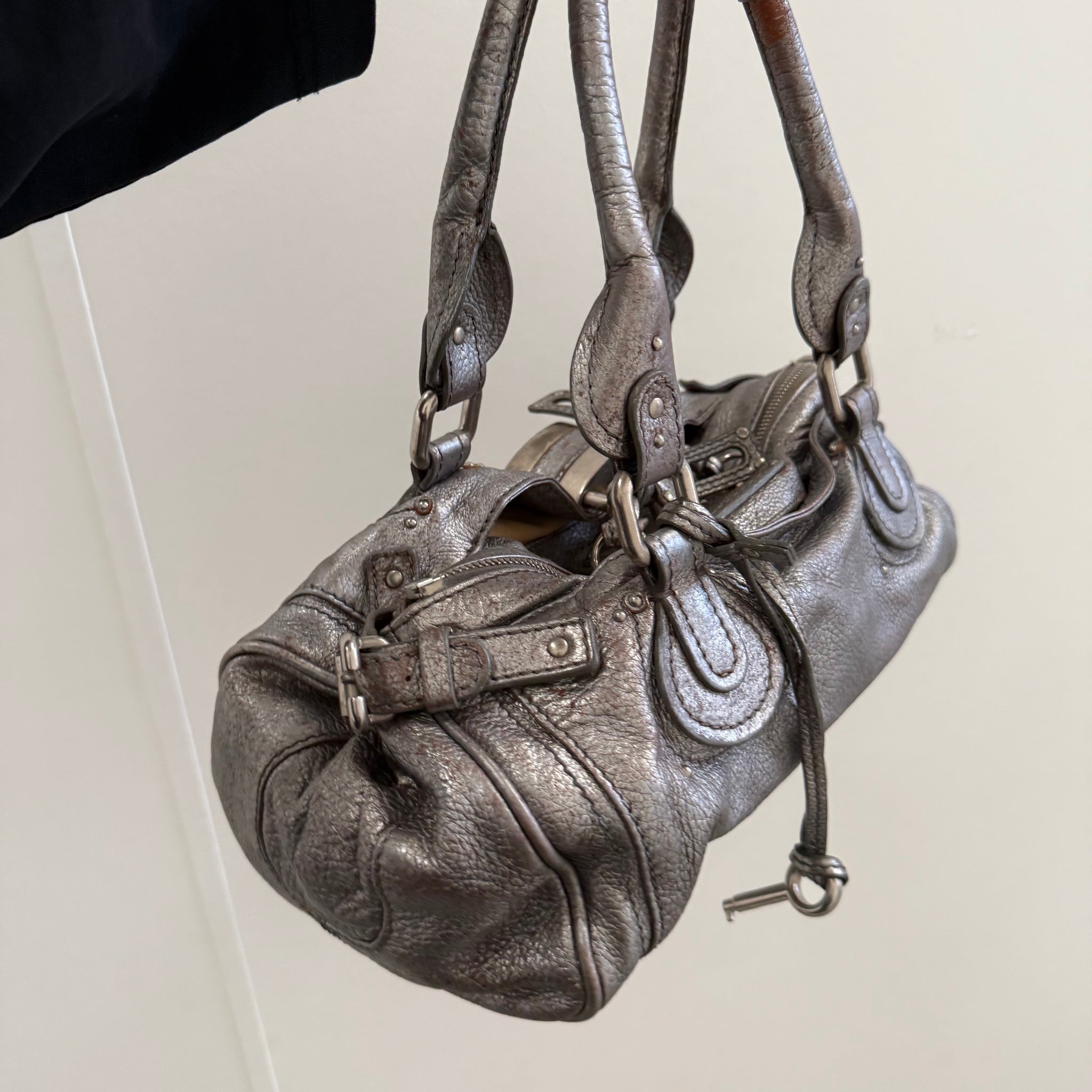 Chloe Paddington Shoulder Bag Silver Leather