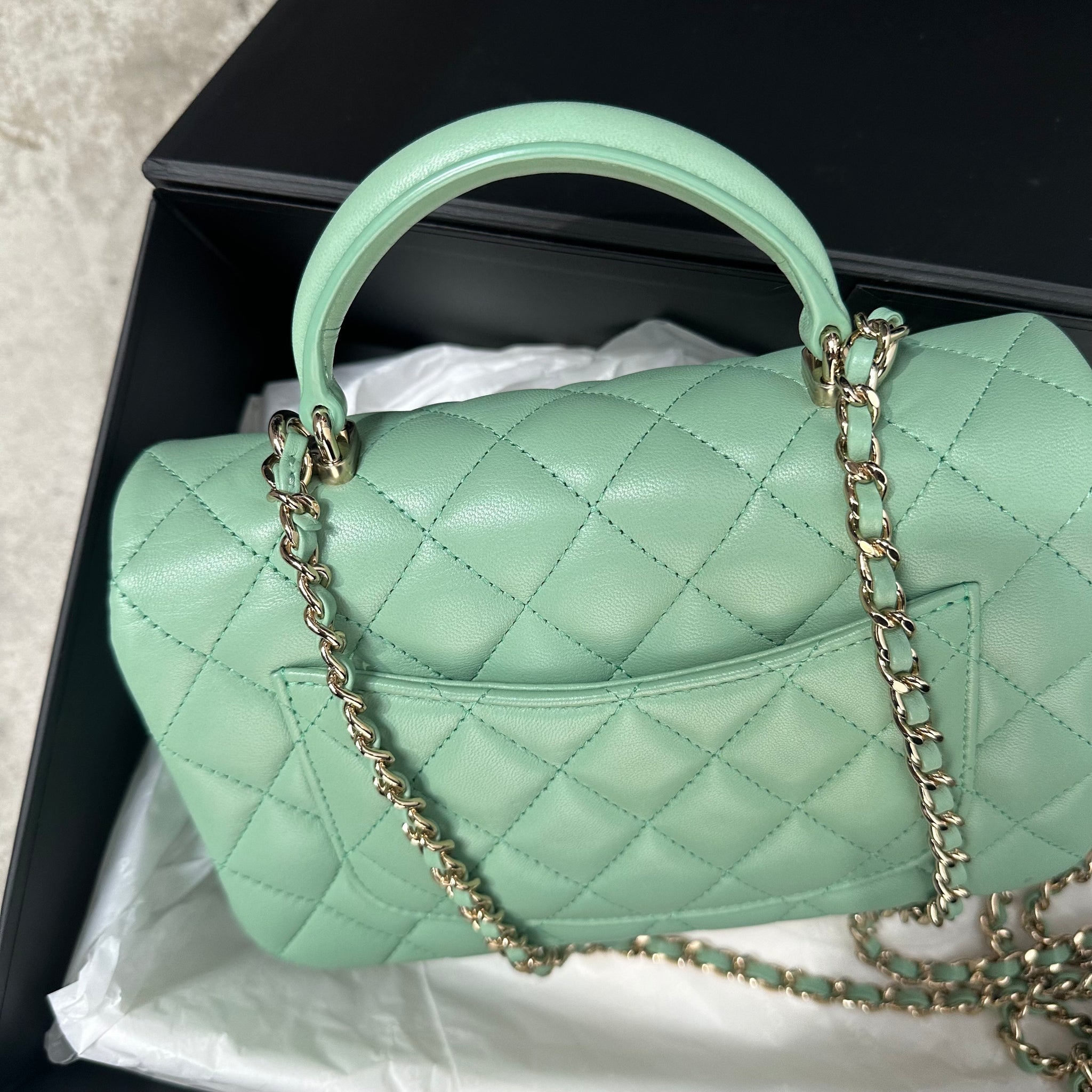 Chanel Green Mini Flap Top Handle Bag