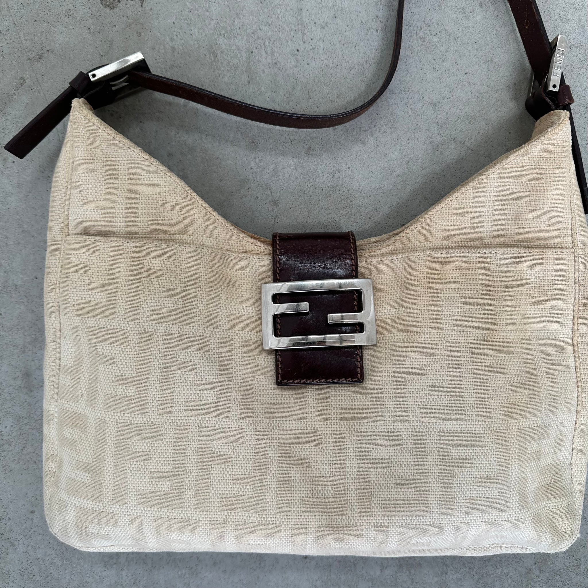 Fendi Zucca Canvas Mamma Baguette Shoulder Bag Cream