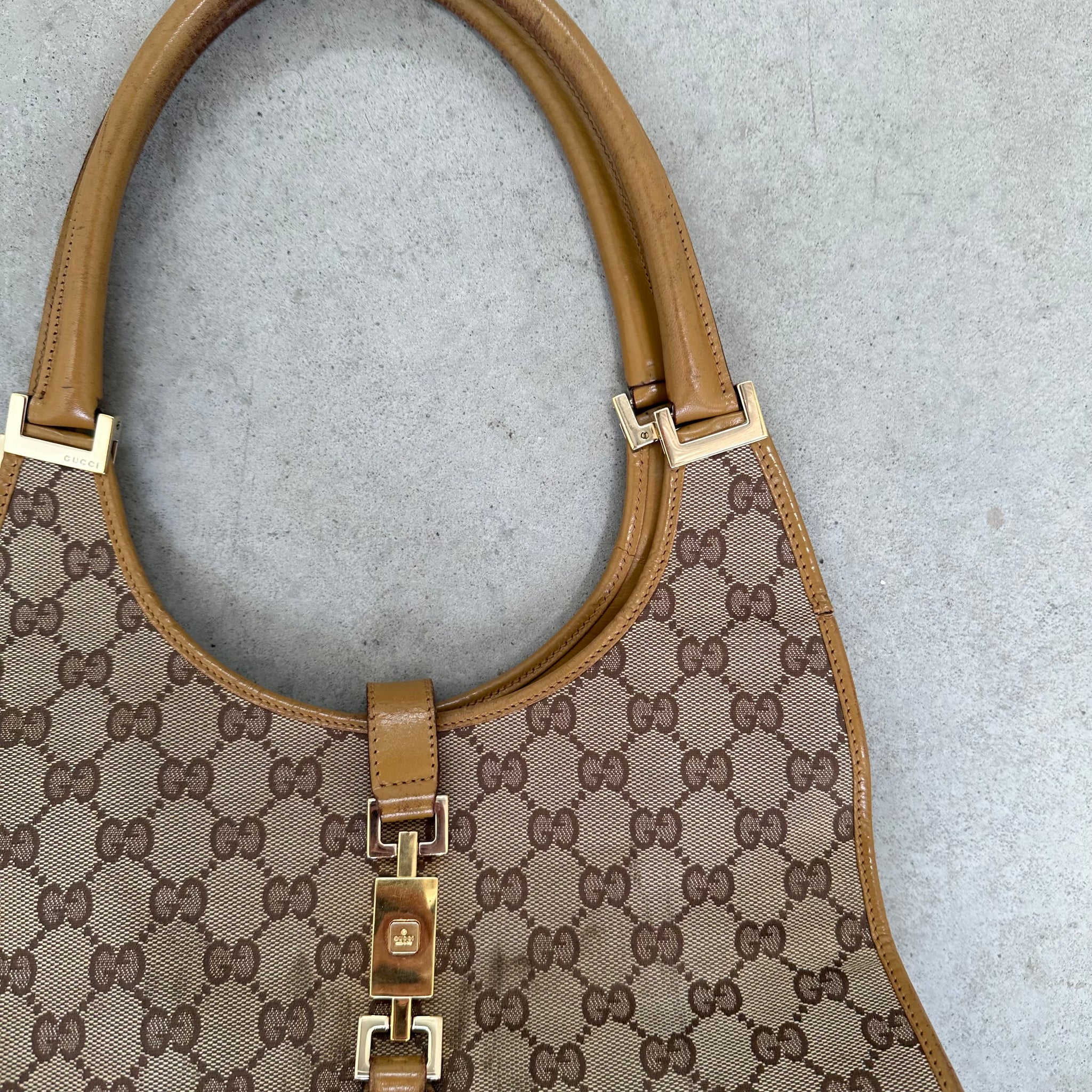 Gucci GG Print Jackie Shoulder Bag Beige
