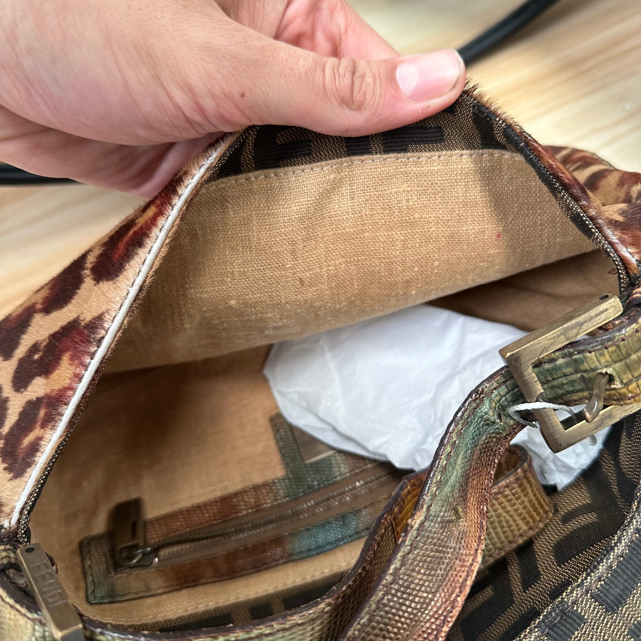 Fendi Leopard Zucca Baguette with Exotic Lizard Detailing