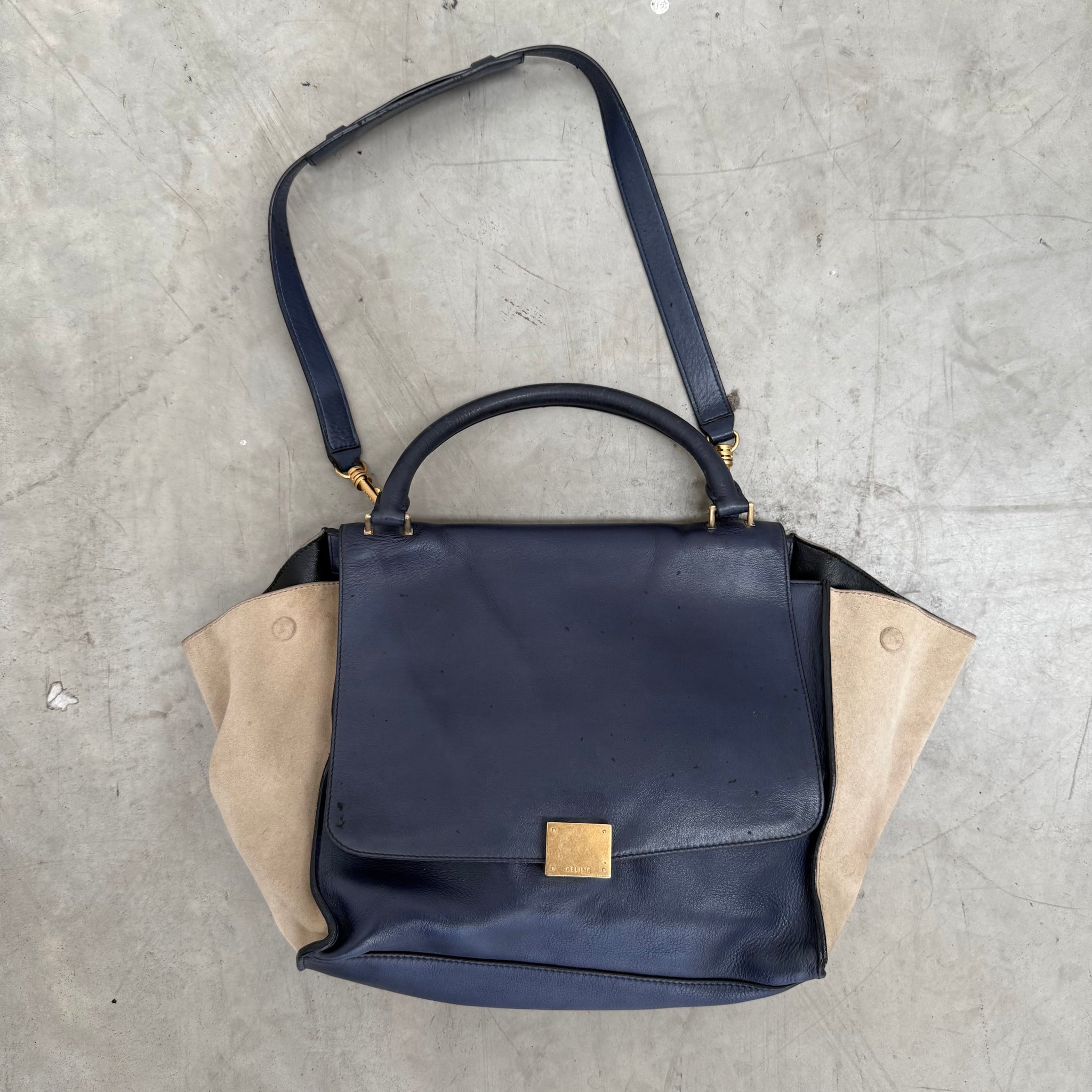 Celine Medium Trapeze Leather and Suede Hand Bag