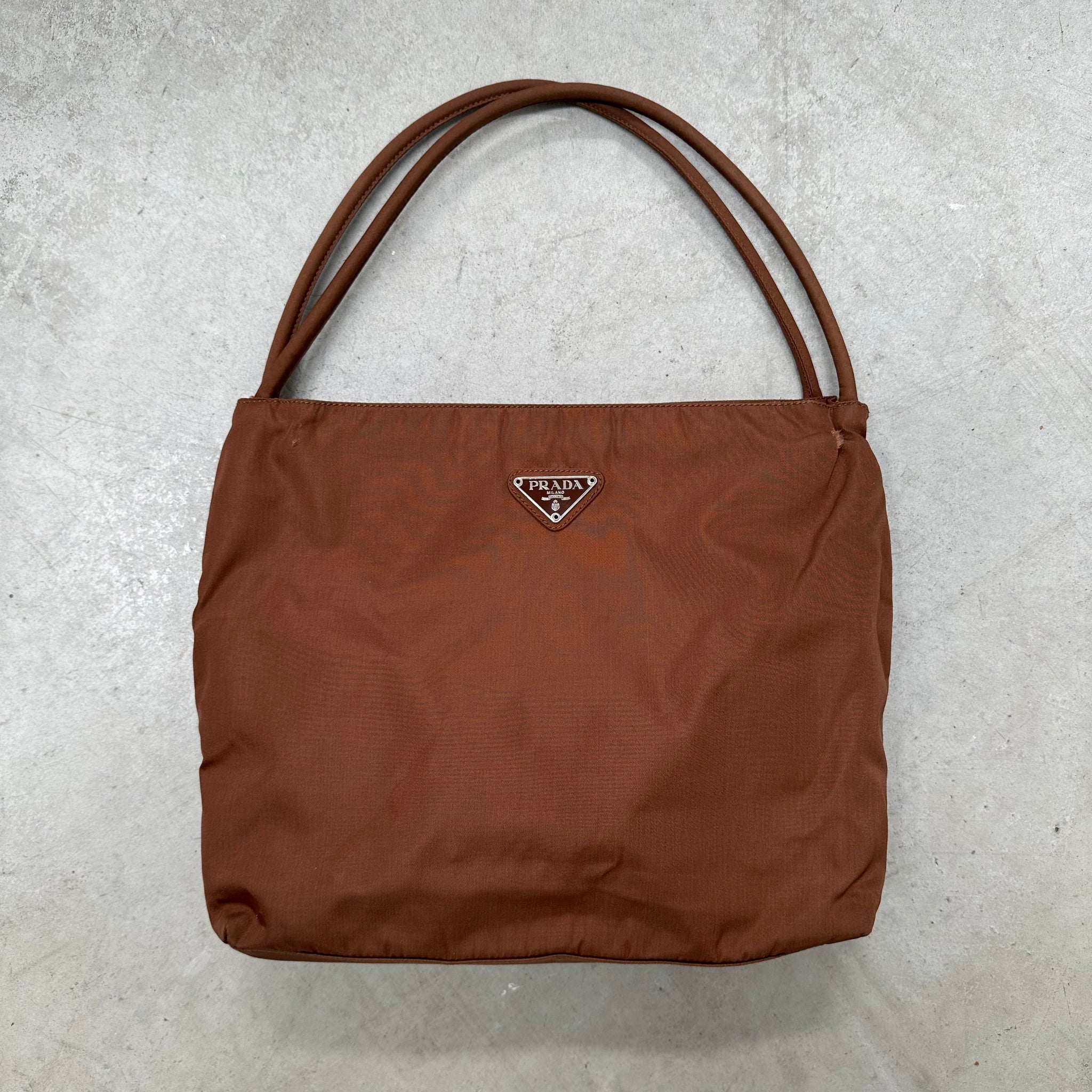 Prada Double Strap Brown Shoulder Bag Nylon