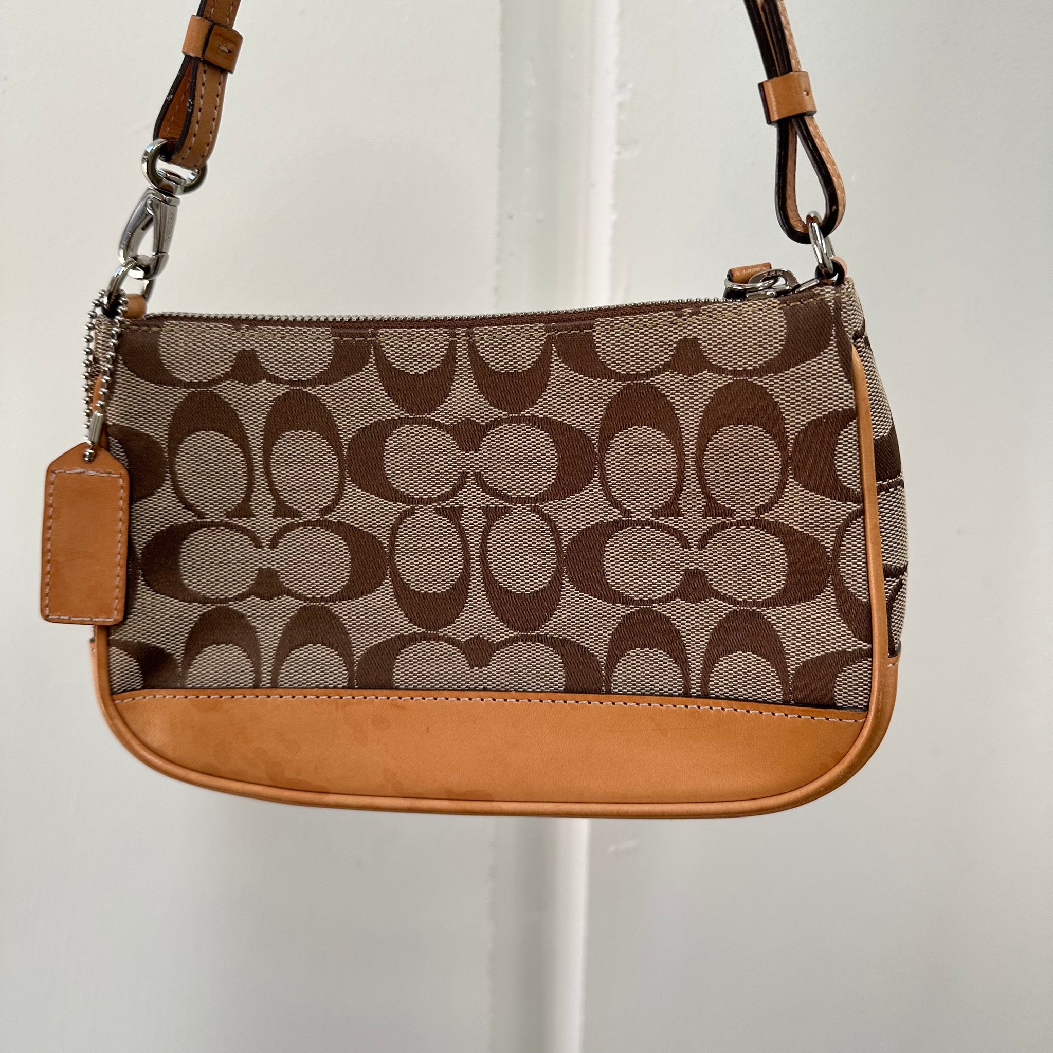 Coach Logo Print Brown Pochette Bag